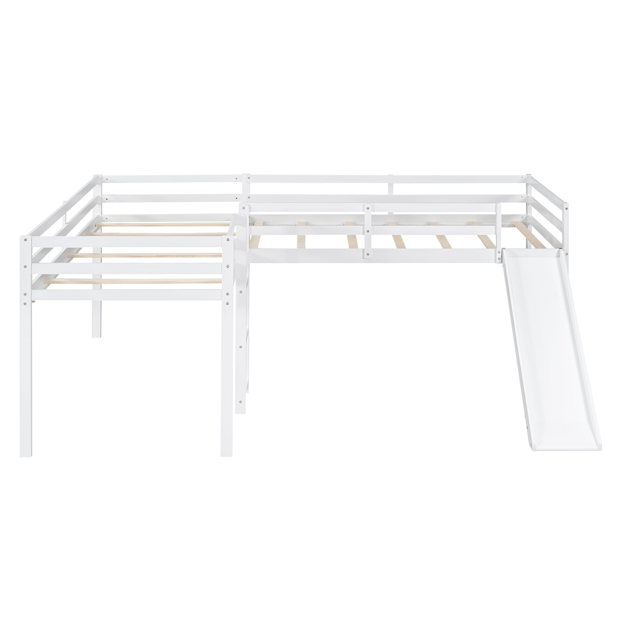 L-Shaped Twin Loft Bunk Bed with Ladder & Slide - Space-Saving Kids Bunk Bed for Siblings, Teens & Small Rooms - No Box Spring Required - Perfect for Bedrooms, Dorms & Vacation Homes