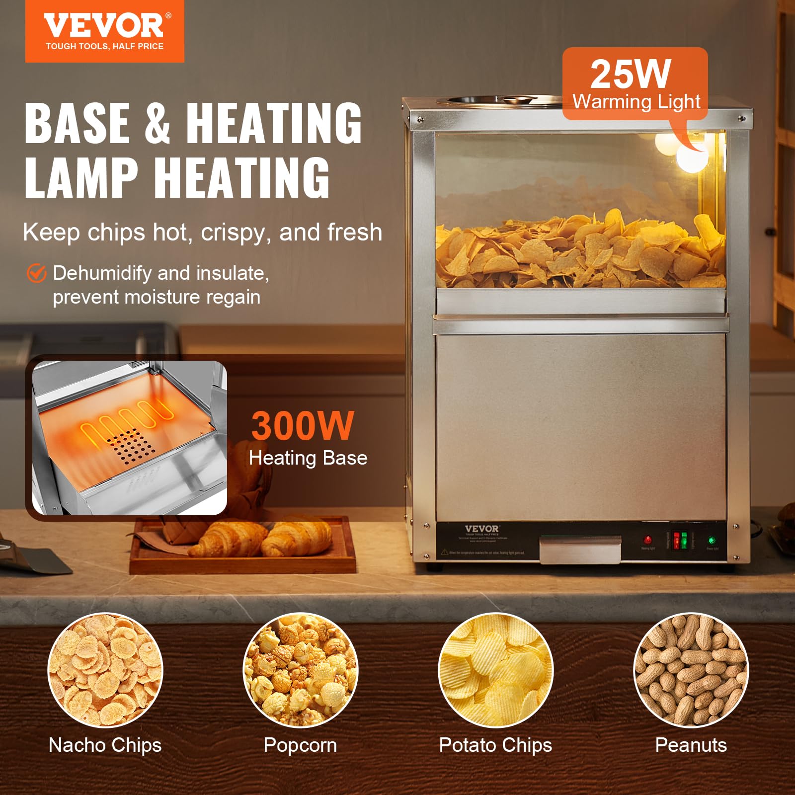 VEVOR 84.5QT Commercial Nacho Cheese Warmer with Warming Light & Deflection Board - Stainless Steel Food Warmer for Nachos, Popcorn, Potato Chips, Peanuts - Perfect for Movie Theaters, Restaurants, and Snack Bars