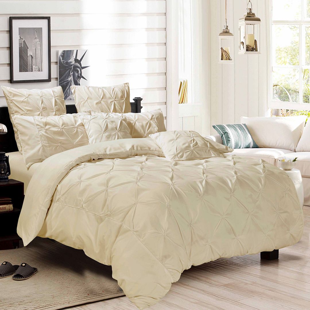 Premium Diamond Pintuck Double Size Quilt Cover Set - Luxury Beige Bedding for Master Bedroom | Soft Duvet & Doona Cover for Cozy Sleep & Hotel-Style Decor