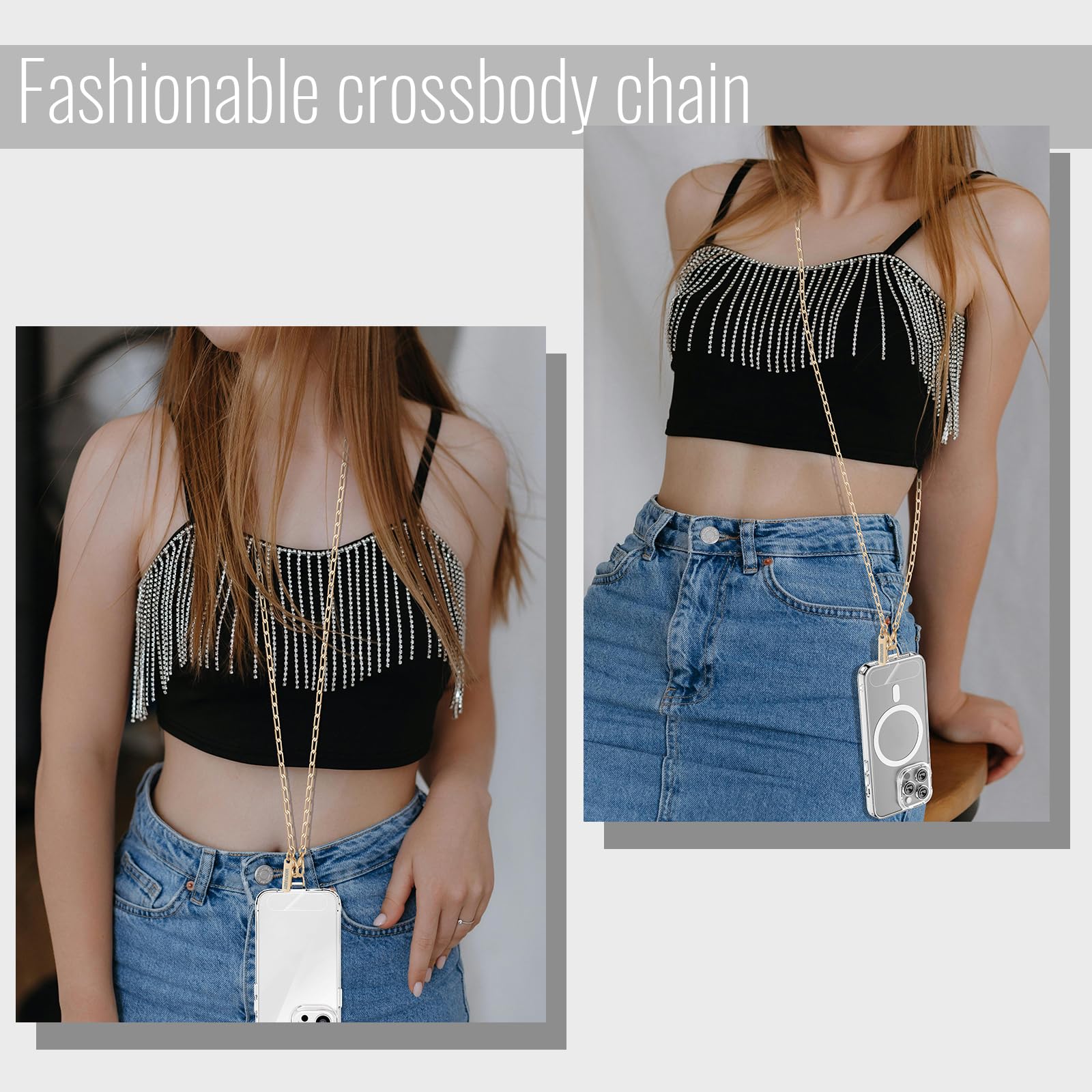 Lightweight Detachable Phone Lanyard Crossbody Chain with Metal Neck Holder & Tether Tab - Stylish iPhone 16 Accessory for Women & Girls - Perfect for Shopping, Traveling, and Everyday Use