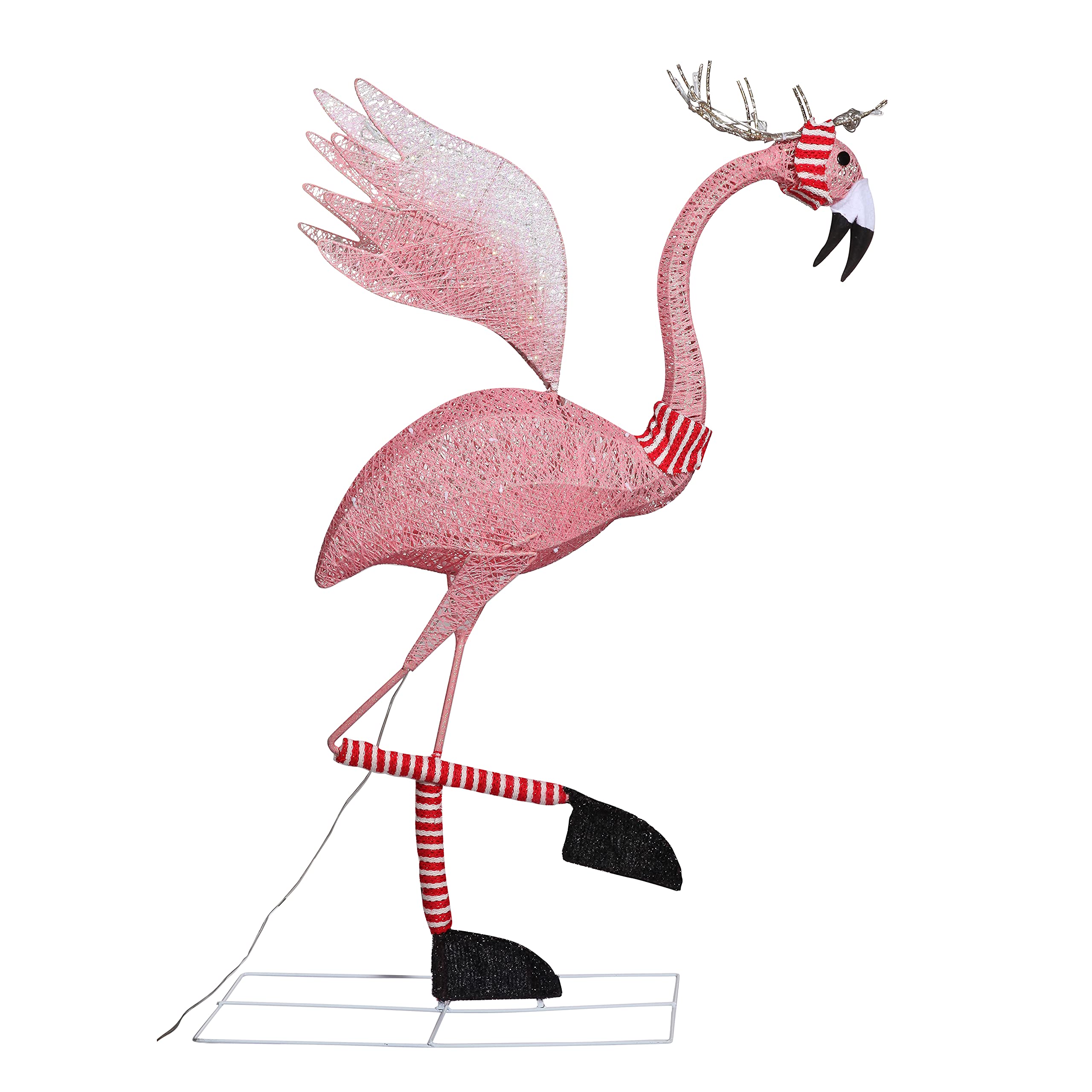 Haute Decor 42-inch LED Lighted Reindeer Flamingo Outdoor Christmas Yard Decoration - Pre-Lit Holiday Display with Metal Frame & Stand - Perfect for Front Lawn, Garden, and Seasonal Party Decor