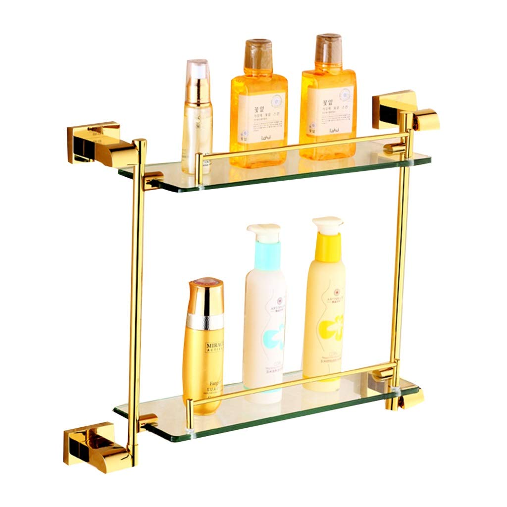 Premium Wall-Mounted Glass Bathroom Shelf - 2-Tier Storage Rack with 20kg Load Capacity (Gold, 65x11.5x41cm) - Perfect for Organizing Toiletries, Cosmetics & Bath Essentials in Small Bathrooms