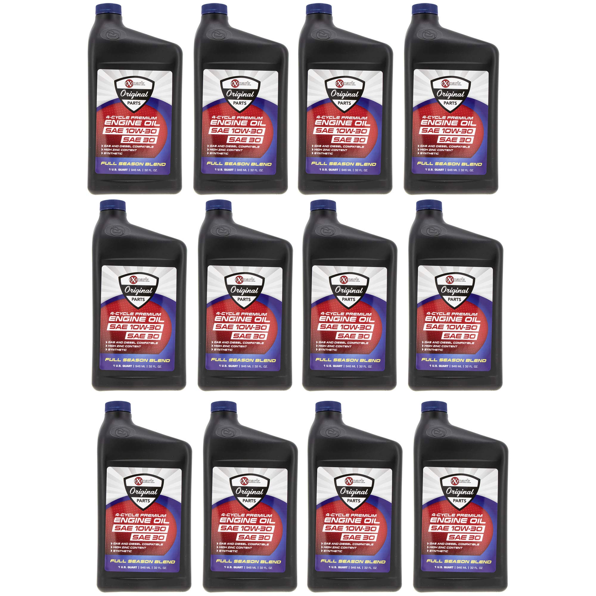 Exmark 135-2566 10W-30 Full Synthetic Engine Oil - 12 Pack (12 Quart Bottles) for Lawn Mowers, Tractors & Outdoor Power Equipment
