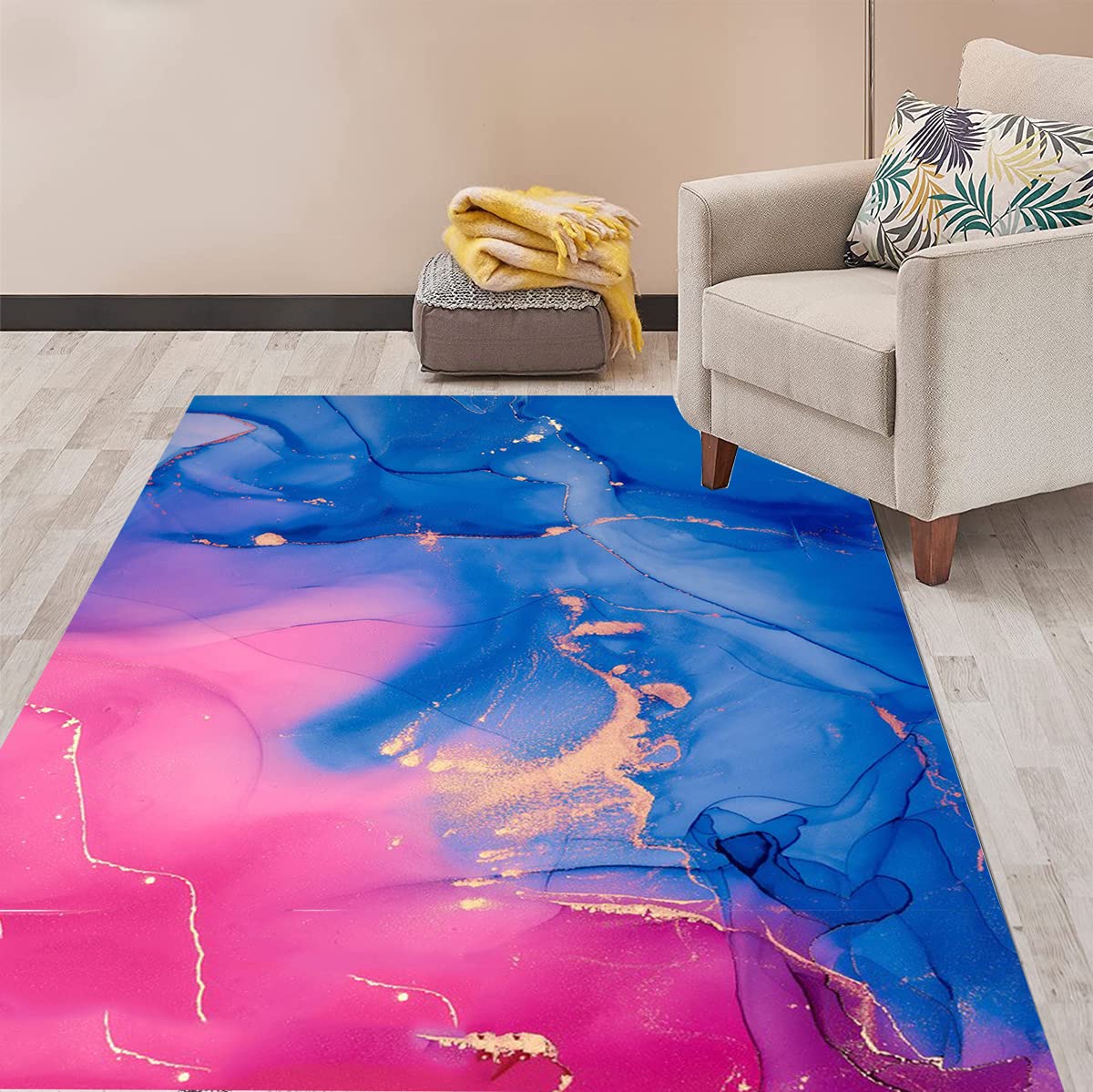 Modern Abstract Area Rug 7x10 - Red & Blue Coastal Boho Chic Marble Pattern Washable Soft Non-Slip Rug for Bedroom, Living Room, Dining Room, Kitchen & Laundry | Girls Room Decor & Home Aesthetic Upgrade