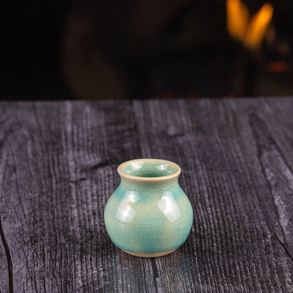 Miniature Tiny Stoneware Crackle Pot #561 - Handmade Ceramic Planter for Succulents, Herbs & Small Plants | Perfect for Home Decor, Office Desk & Gift Ideas