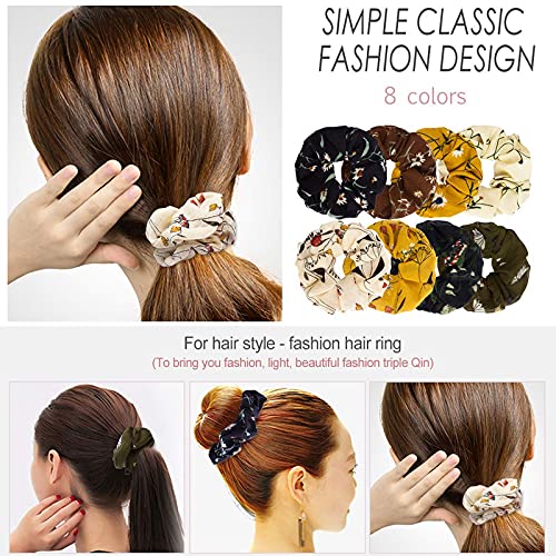 Shidara Chiffon Scrunchies for Women & Girls – Soft Elastic Hair Bands, Scrunchy Hair Ties (8-Piece Set, Multi-Color) – Perfect for School, Work, Gym & Everyday Styling