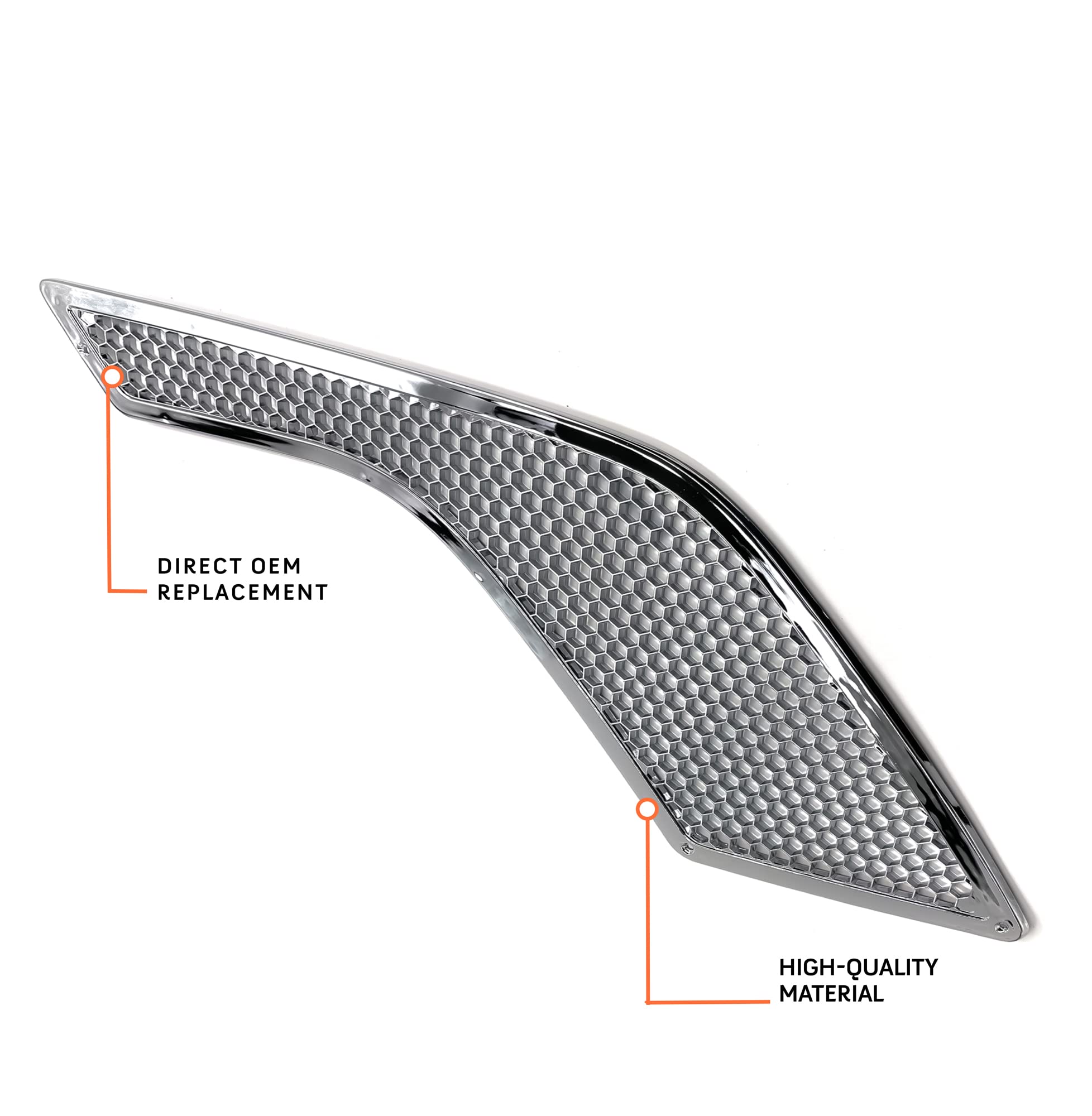 TORQUE Replacement Chrome Side Hood Air Intake Grill for 2003-2017 Volvo VNL Semi Trucks - Passenger Right Side (RHD) TR018-R - Heavy Duty Truck Accessory for Improved Engine Cooling & Style