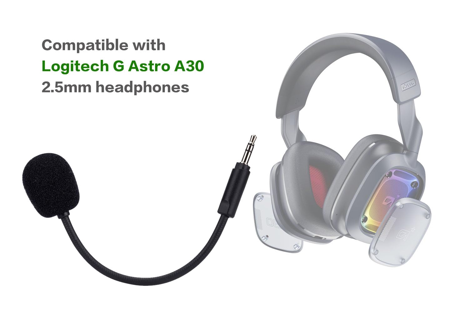 Logitech G Astro A30 Replacement Boom Microphone - Detachable 2.5mm Gaming Mic for PS4, PS5, Xbox One & PC - Perfect for Streaming, Online Chat & Competitive Gaming