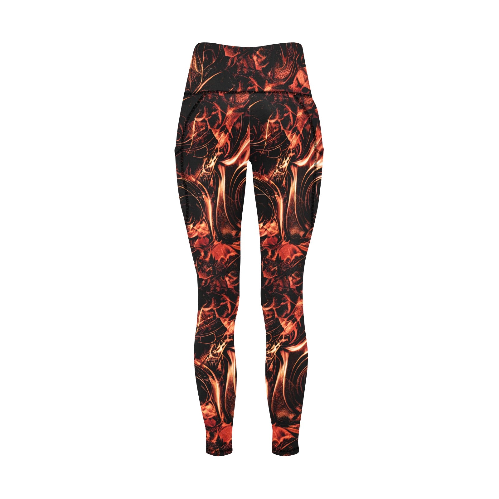 Fire Storm High-Waisted Yoga Leggings with Pockets - Women's Workout Running Gym Tights for Yoga, Pilates & Lounge Wear