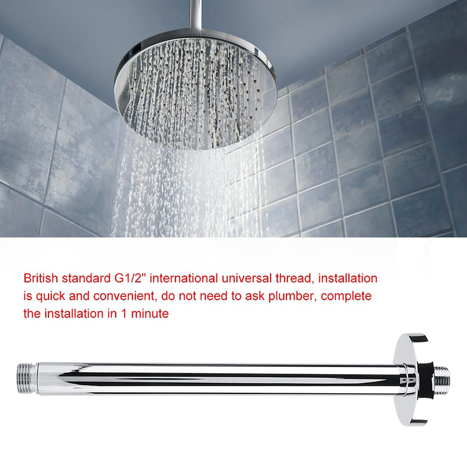 Stainless Steel Shower Arm - 12 Inch Wall Mount for Bathroom Shower - Perfect for Ceiling & Extension Use