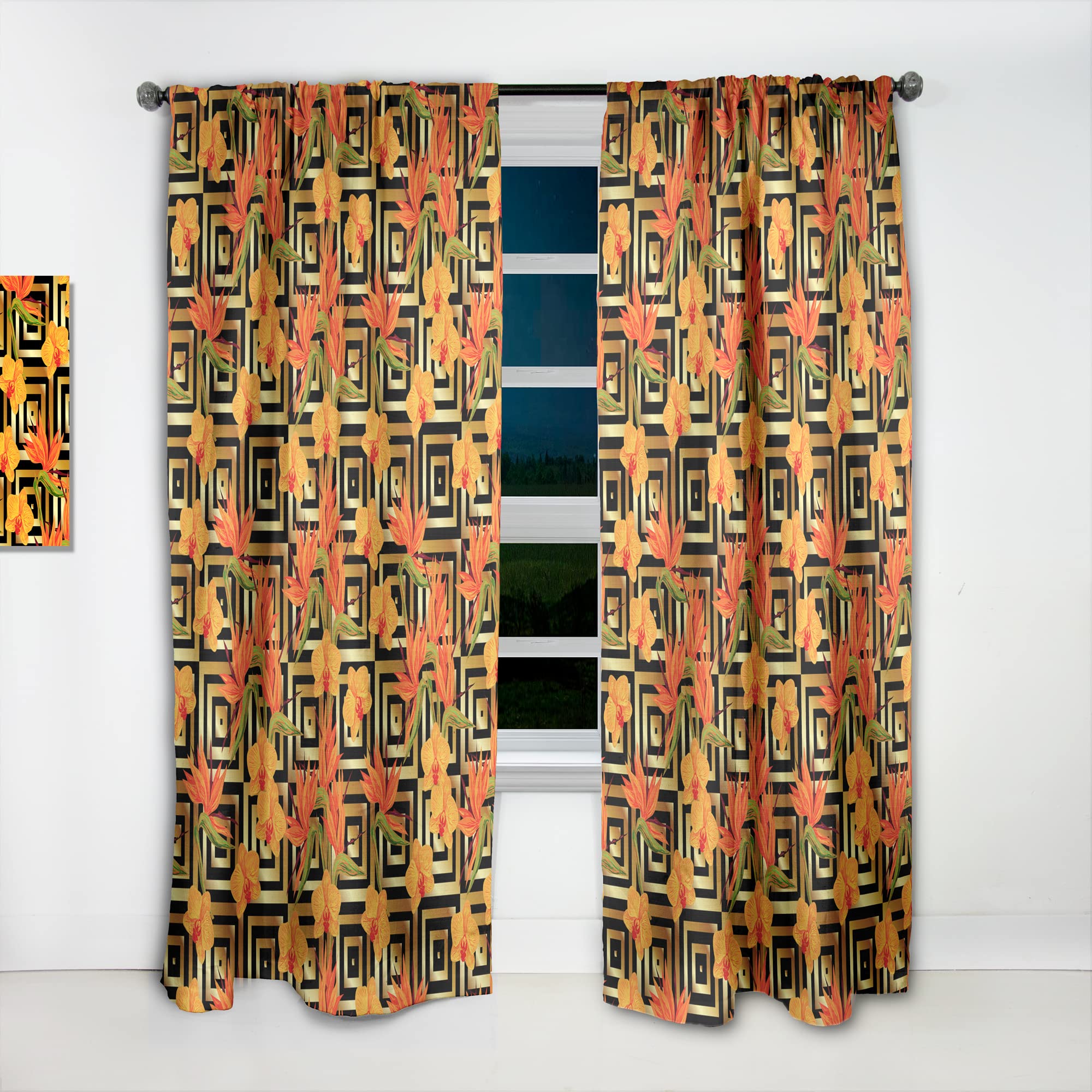 DesignQ Tropical Gold Luxury Pattern III Thermal Insulated Curtains - Single Panel 52x120 Inches - Elegant Drapes for Bedroom & Living Room - Perfect for Home Decor & Light Blocking