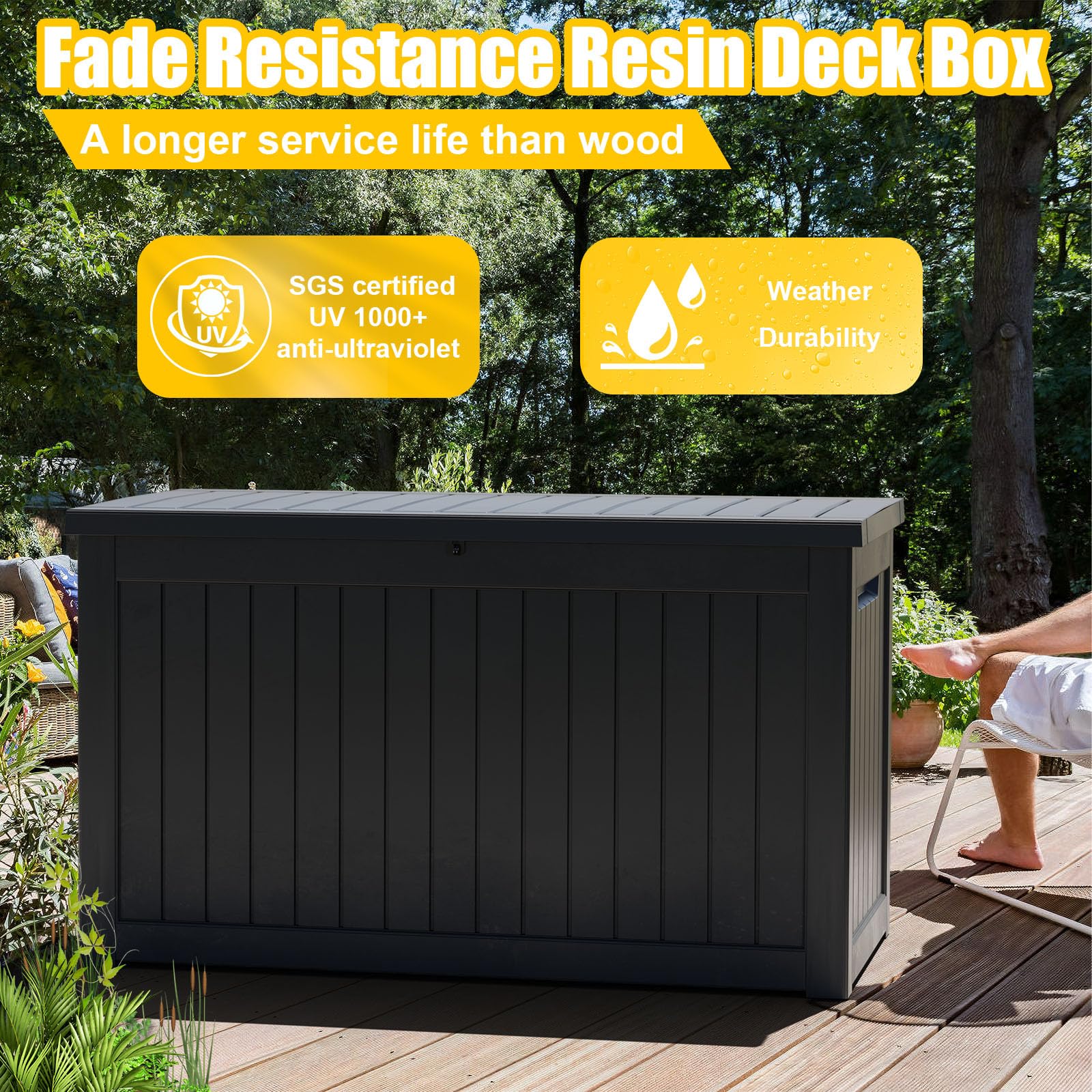 230 Gallon Large Waterproof Deck Box - Outdoor Storage Container for Patio Furniture, Pool Accessories & More - UV Resistant, Lockable & Weatherproof Resin - Perfect for Backyard, Garden & Poolside Storage (Black)