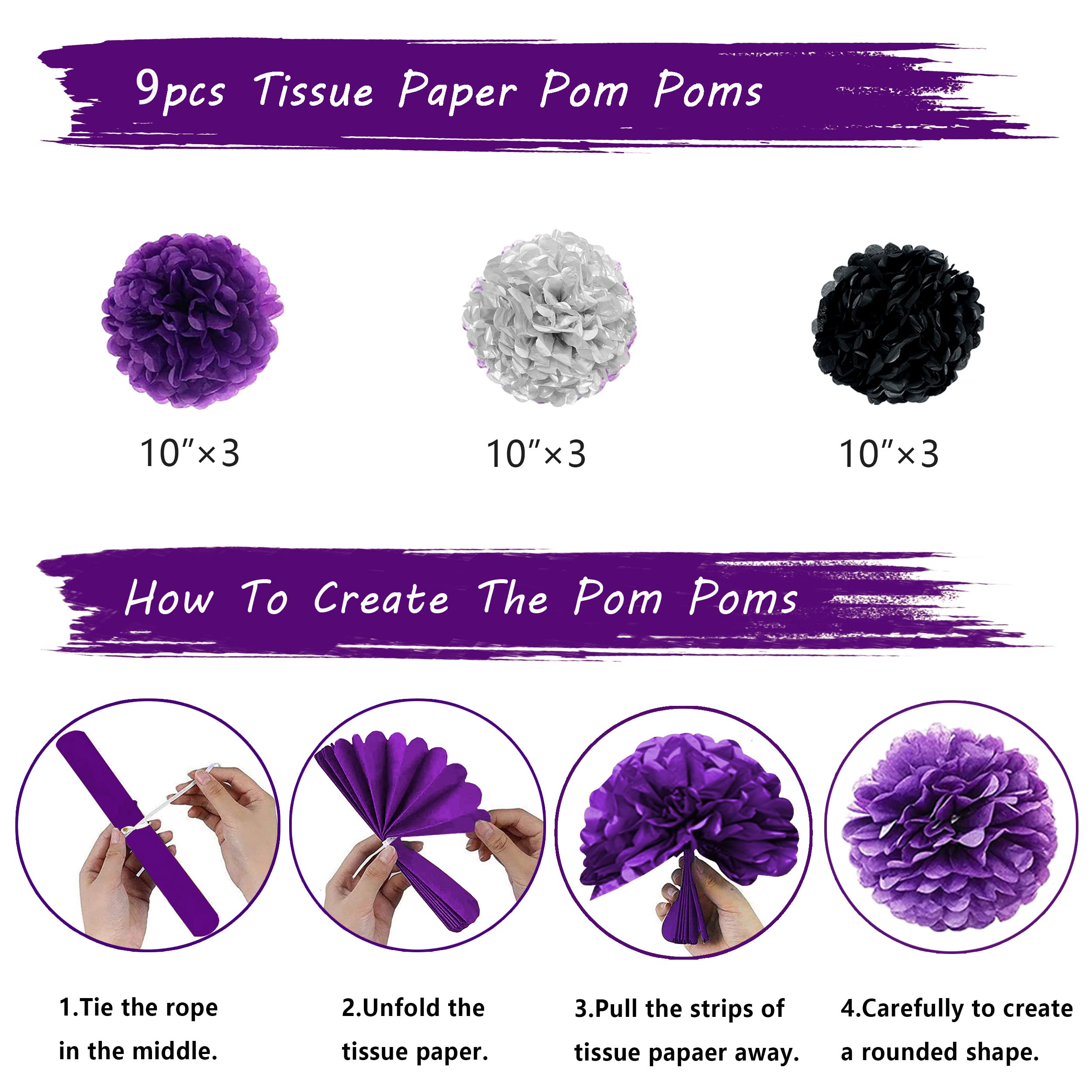 2025 Graduation Party Decorations - Purple, Black & Silver Congrats Grad Banner, Paper Pompoms, Hanging Swirls, Star Foil Balloons & Confetti Balloons for College & High School Graduation Celebrations - Perfect for Graduation Ceremonies, Parties & Photo Backdrops