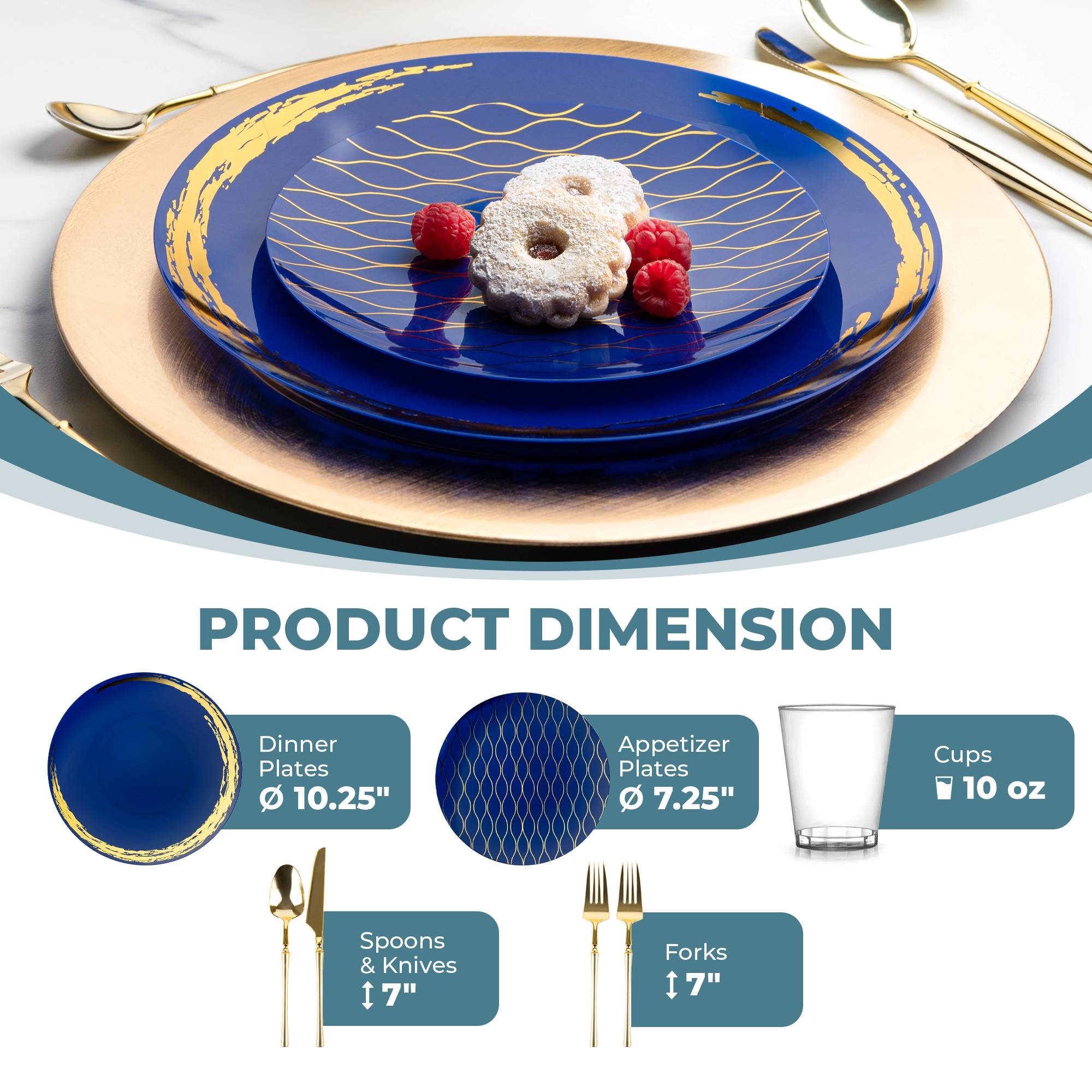 Blue and Gold Plastic Party Bundle with Whisk - Perfect for Birthday Celebrations, Baby Showers, and Themed Events