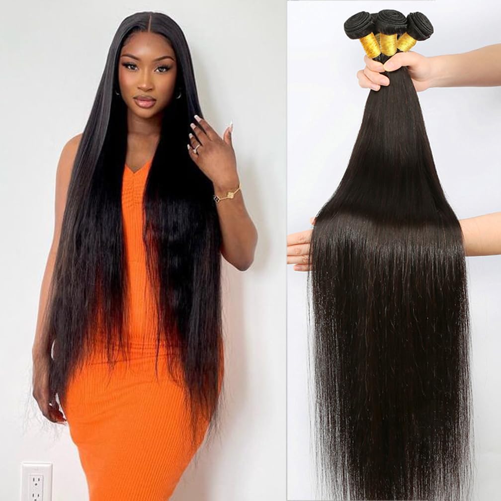 100% Virgin Unprocessed Brazilian Straight Human Hair Bundles 18 20 22 24 Inch Double Weft for Sew-in Weave Extensions | Perfect for Black Women, Salon Styling & Natural Hair Replacement