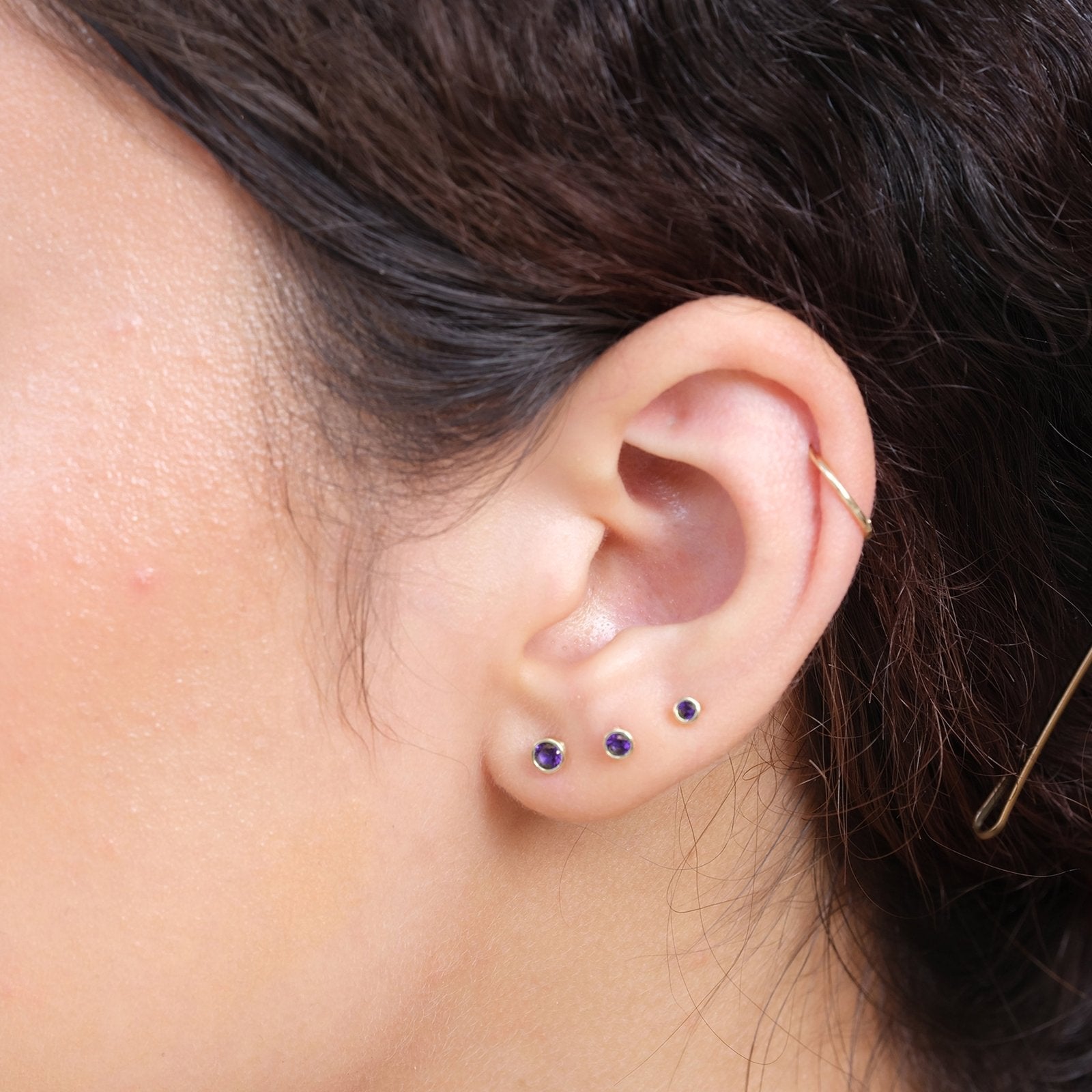 14K Yellow Gold Round Amethyst Stud Earrings - Flat Back Bezel Set Gemstone Jewelry for Women, Gift for Her, Perfect for Everyday Wear & Special Occasions