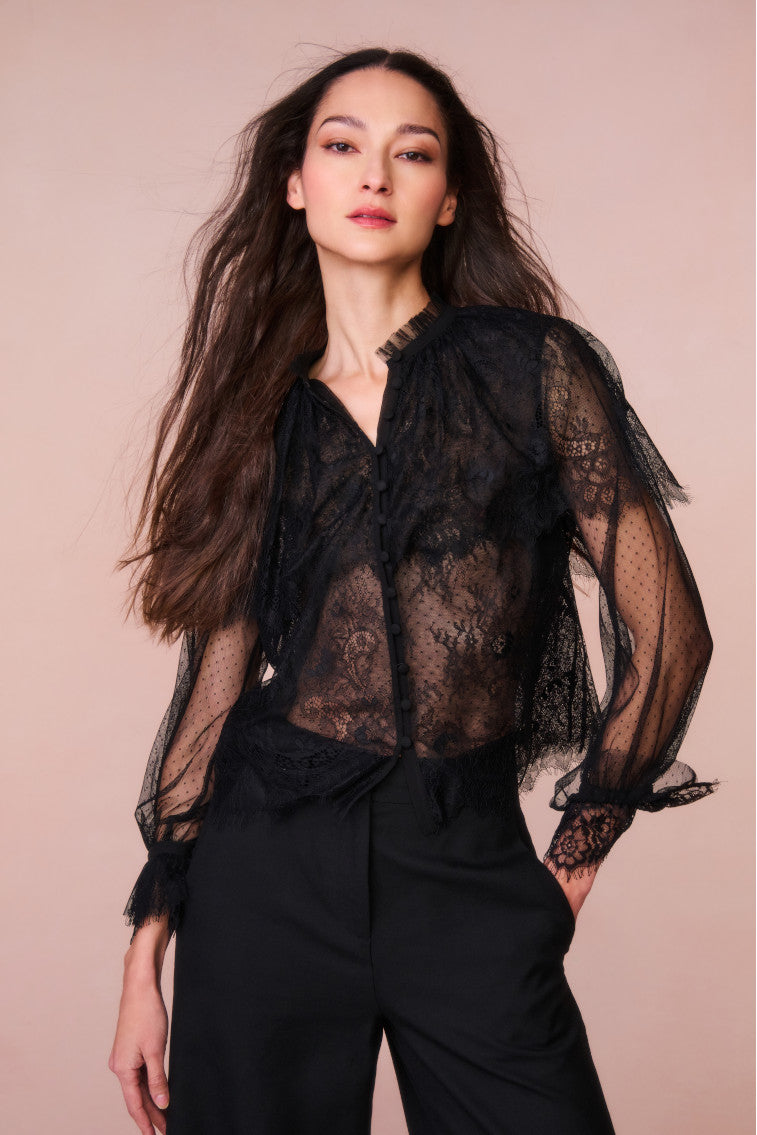 Elegant Sheer Lace Blouse for Women - Breathable Floral See-Through Top for Casual Wear & Date Nights | Perfect for Summer Outfits, Beach Cover-Ups, and Romantic Occasions