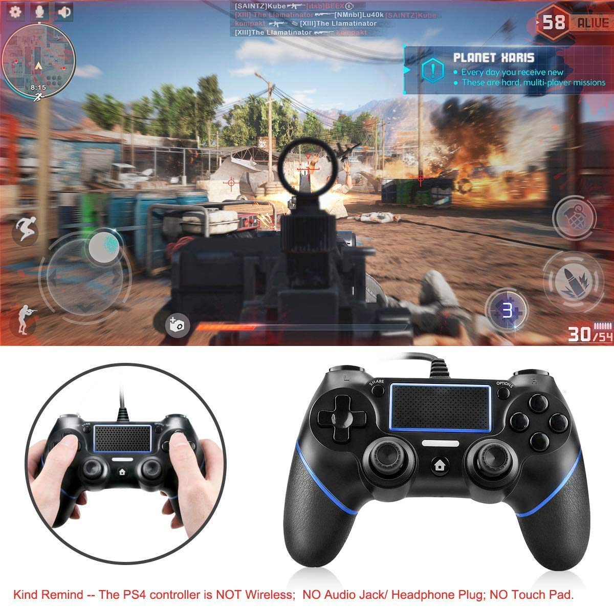 AUELEK Wired USB Controller for PS4/PS4 Pro/PS4 Slim/PC - Dual Vibration Gamepad with Anti-Slip Grip & 1.5m USB Cable - Perfect for Gaming, Streaming & Multiplayer Sessions