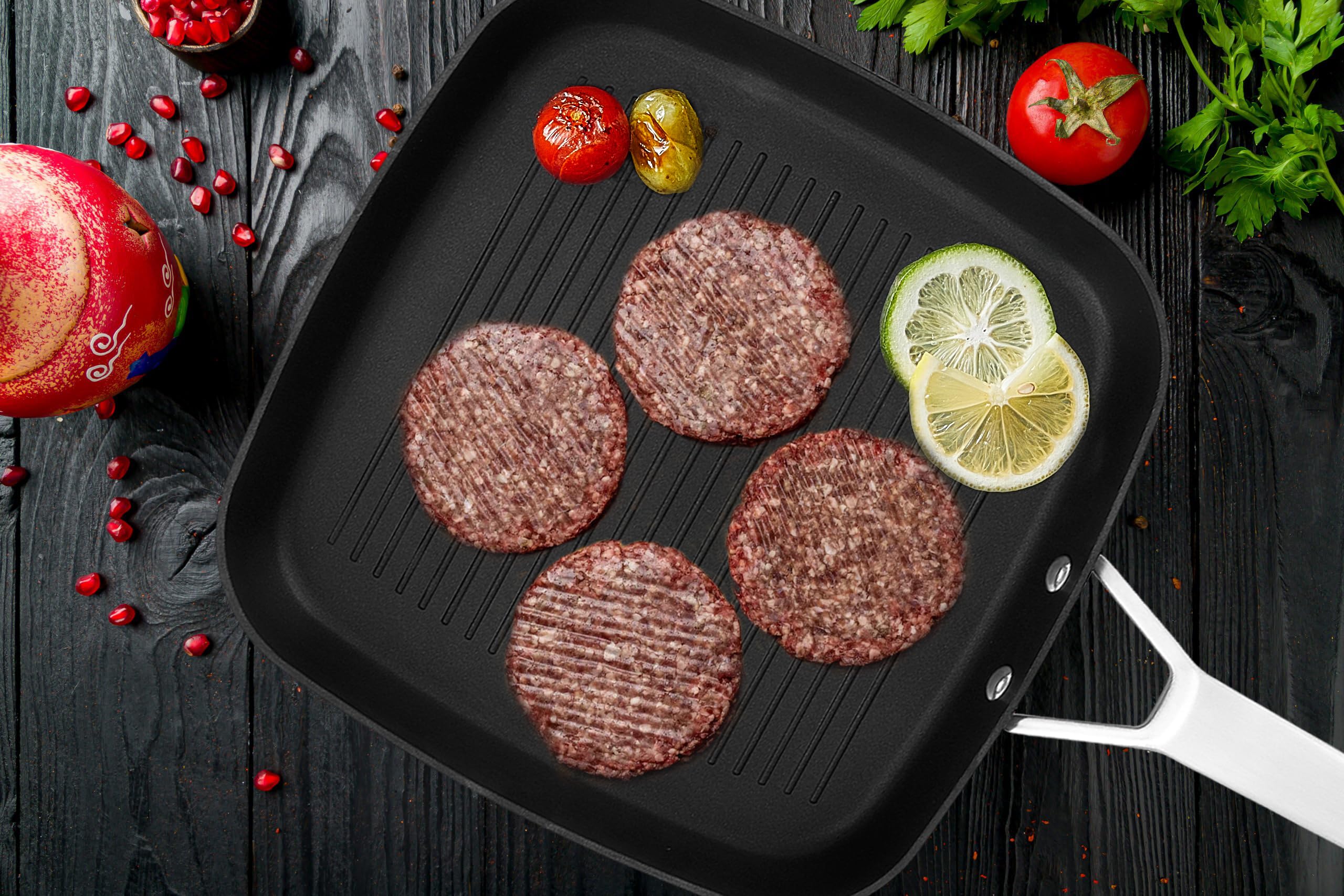 MsMk 11 Inch Nonstick Induction Grill Pan - PFOA Free, Scratch-Resistant & Stay-Cool Handle - Perfect for Bacon, Pancakes & Stovetop Cooking - Ideal for Breakfast, BBQ & Indoor Grilling