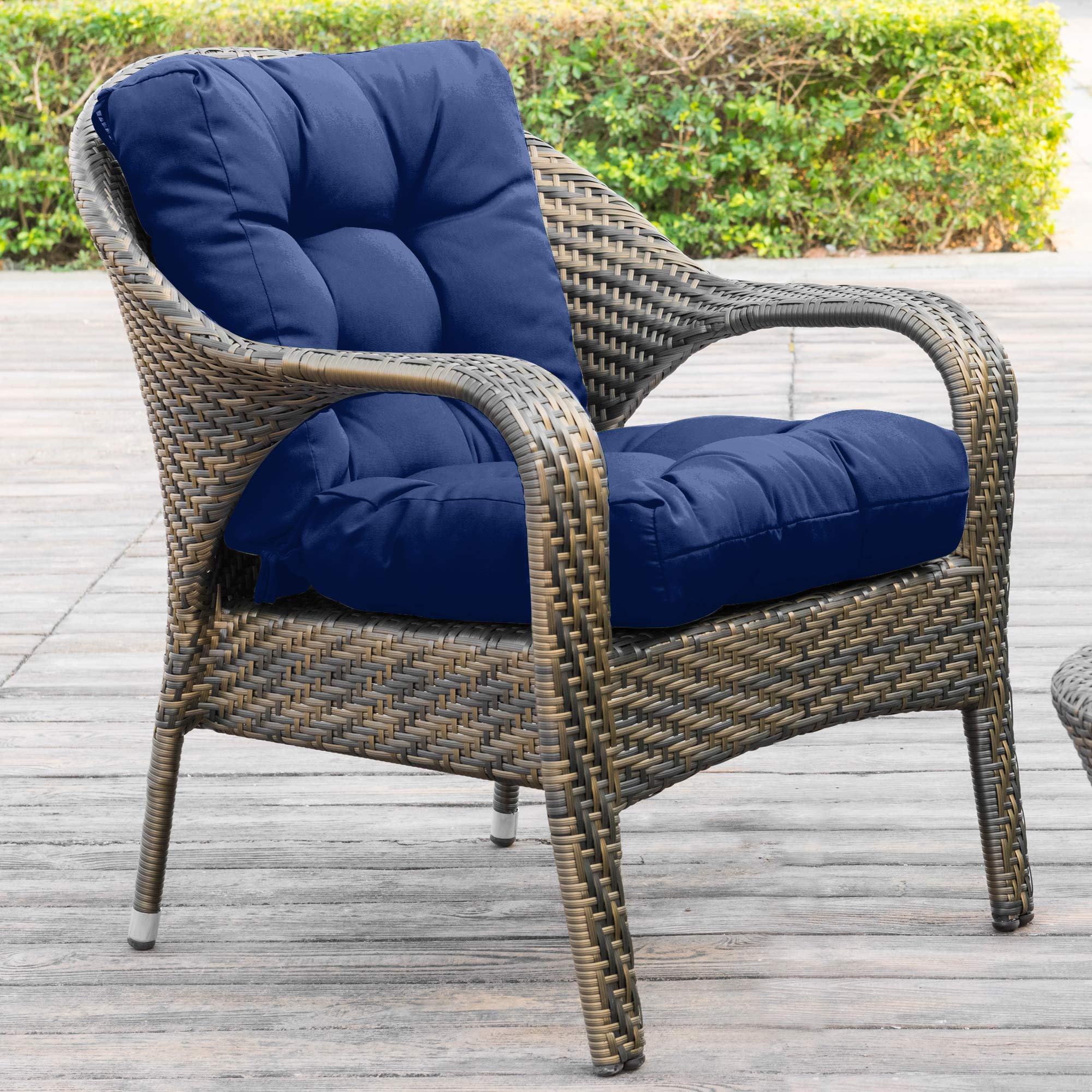 QILLOWAY Outdoor Chair Cushions - 4 Pack Tufted Seat & Back Pillows for Patio Furniture, Water-Resistant Navy Blue - Perfect for Spring/Summer Garden, Deck, Poolside Lounge