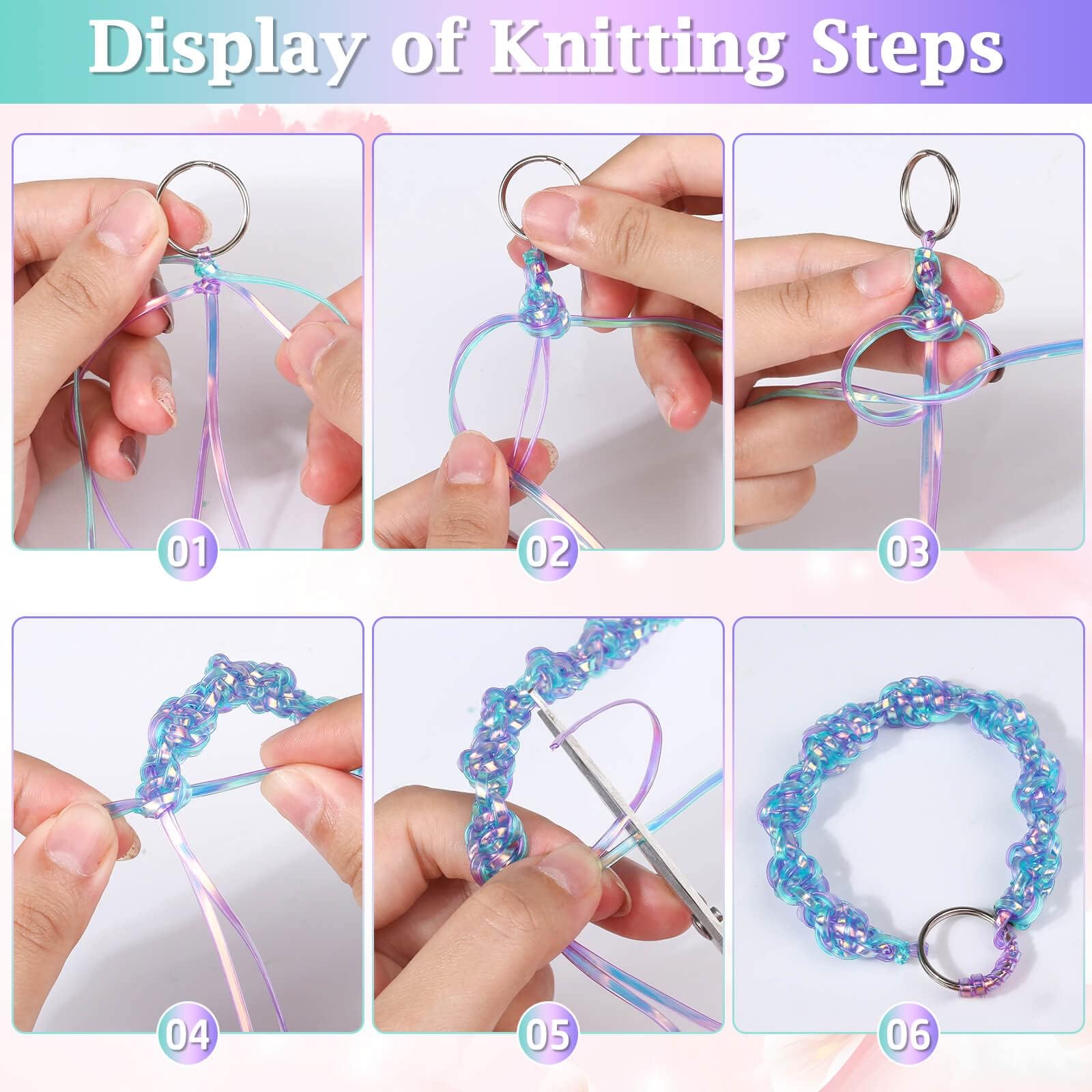 Cridoz Lanyard String Kit - 20 Rolls Plastic Cord & 50 Keychains for DIY Bracelets & Crafts