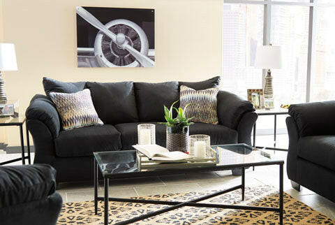 75008 Darcy Black Sofa Loveseat - Modern 2-Seater Couch for Living Room, Apartment, Office - Comfortable Upholstered Furniture for Small Spaces