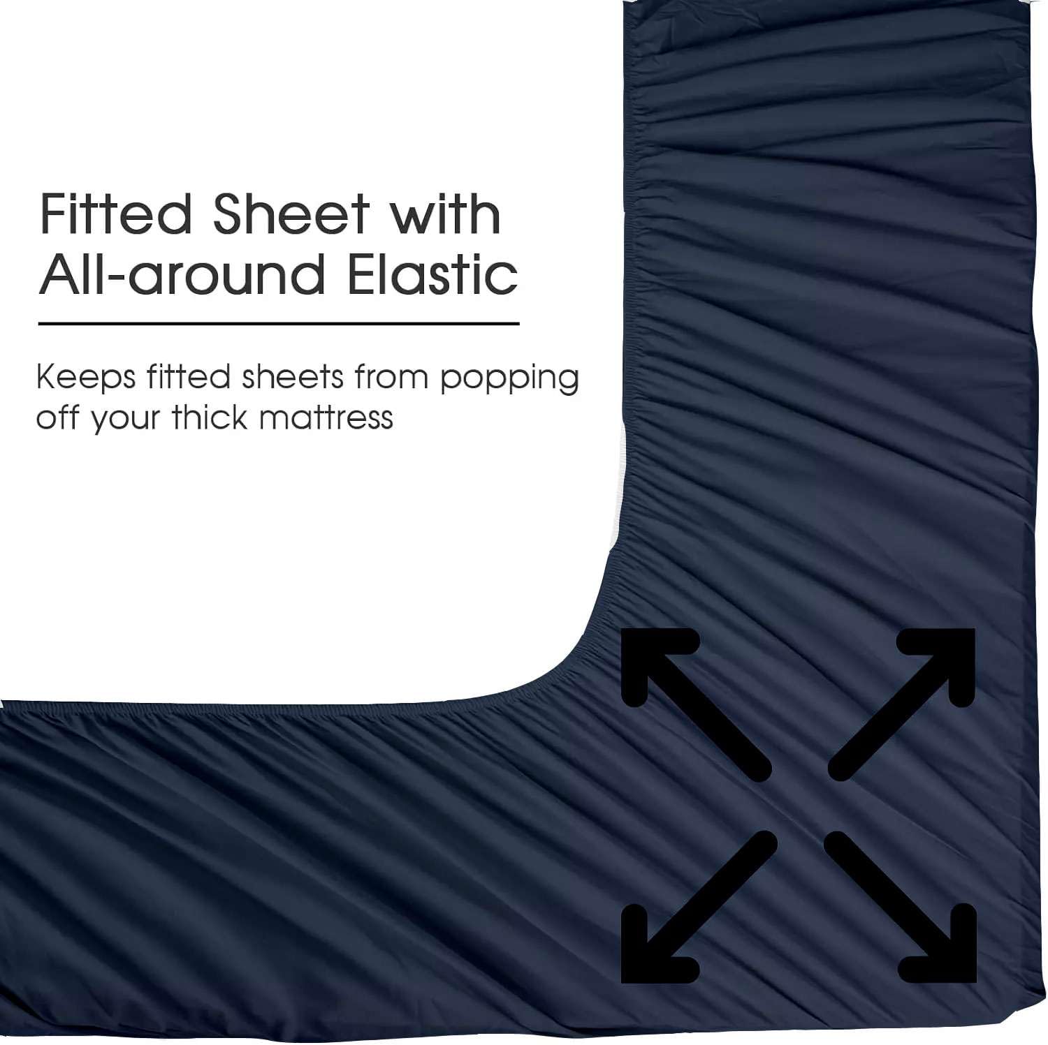 Premium 4-Piece Queen Size Extra Deep Pocket Sheet Set - 18 to 24 Inch Deep Fitted Cotton Bed Sheets in Navy Blue - Perfect for Thick Mattresses, Adjustable Beds & Luxury Bedrooms
