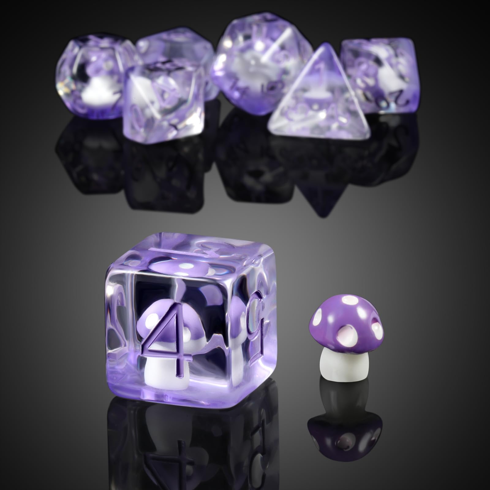 7PCS Purple Mushroom Resin Dice Set for D&D, Dungeons & Dragons, DNDND - RPG Tabletop Games with Velvet Gift Bag - Perfect for Fantasy Role-Playing & Board Game Nights