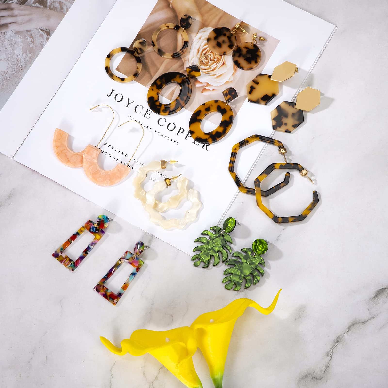 Bohemian Acrylic Leaf Earrings for Women – 9 Pairs of Stylish Hoop, Stud & Dangle Earrings | Perfect for Casual Wear, Parties & Gift Giving