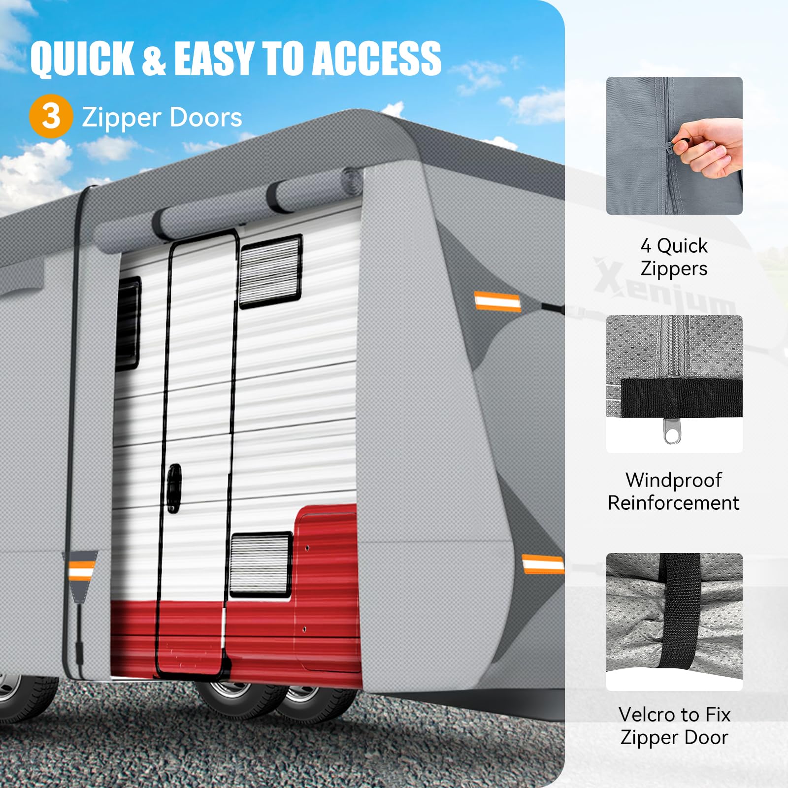 Premium 33-35 ft RV Cover - 7-Layer Heavy Duty Weatherproof Camper Cover with 6 Gutter Protectors & Tongue Jack Cover | UV Resistant Travel Trailer Protection for Outdoor Storage, Camping & Winter Shelter