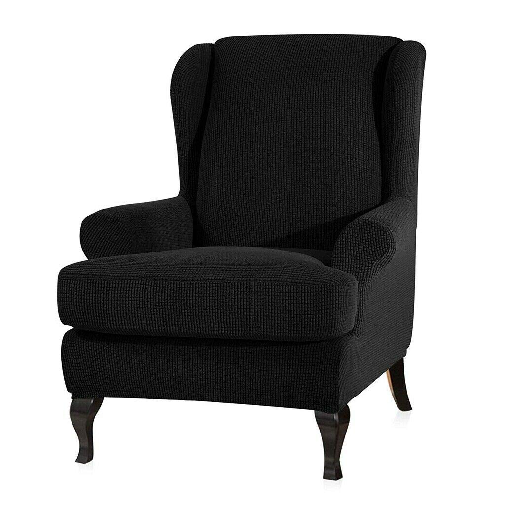 2-Pack Soft Elastic Wingback Sofa Slipcovers - Stretchable Furniture Protector for Armchairs & Couches (Black) - Perfect for Living Room, Bedroom & Home Decor