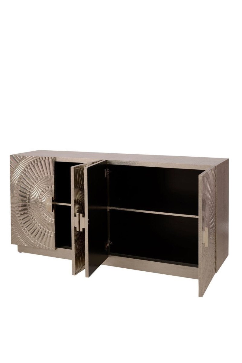 Handmade Designer Embossed Silver Metal Buffet Table - Indian Style Sideboard with Intricate Carvings | Perfect for Dining Room Storage, Living Room Decor & Wedding Buffet Serving