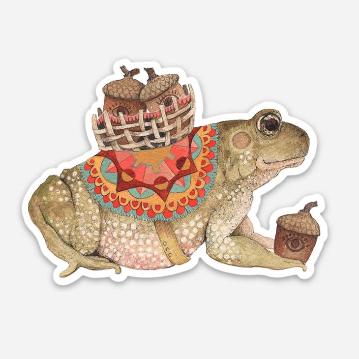 Acorn Forager Frog Sticker - Cute Forest Animal Decal for Laptops, Water Bottles & DIY Crafts - Perfect for Nature Lovers & Kawaii Aesthetic