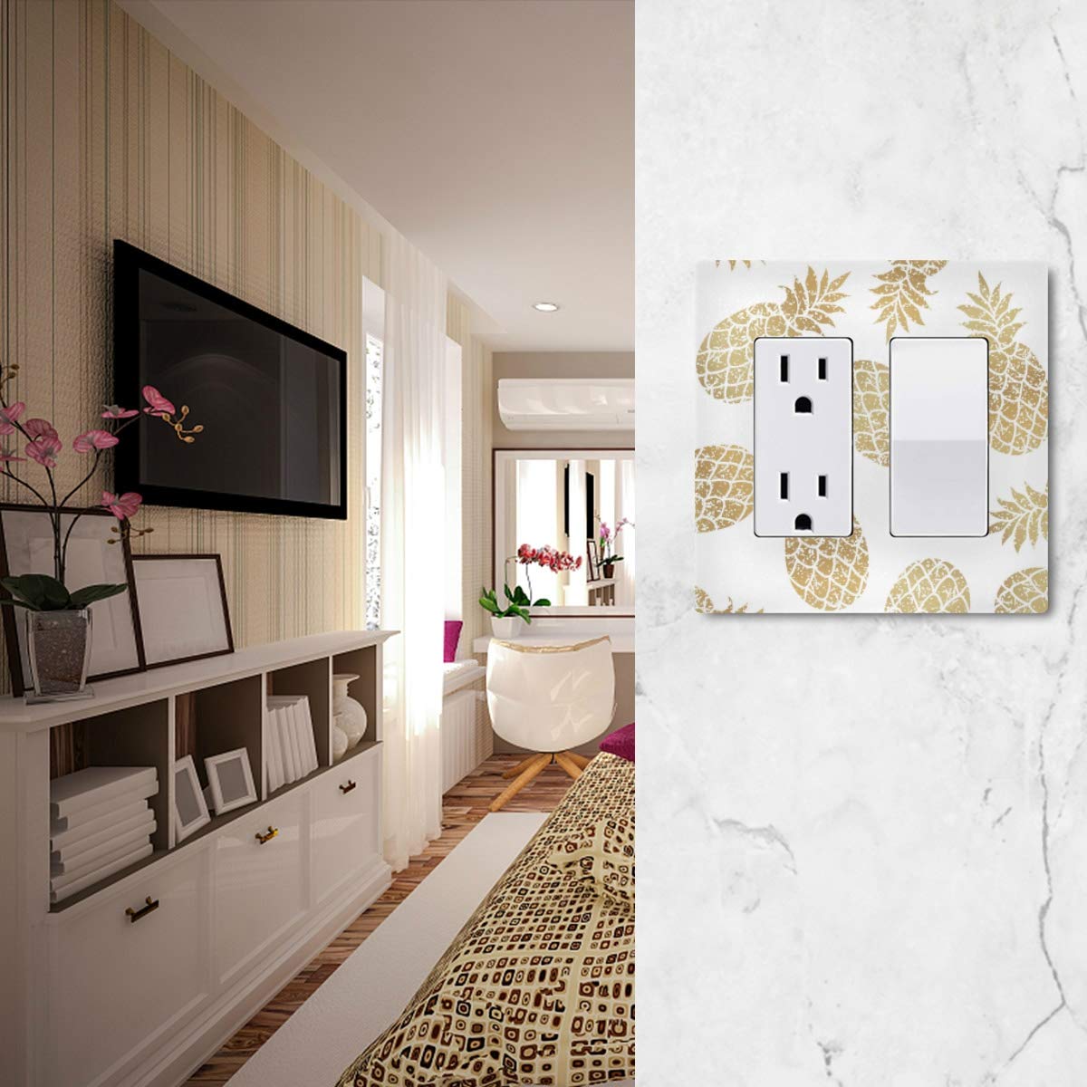 Pineapple Light Switch Cover - Single Rocker Wall Plate for Home Decor - Perfect for Living Room, Bedroom, Office & School - Adds Tropical Style to Any Space