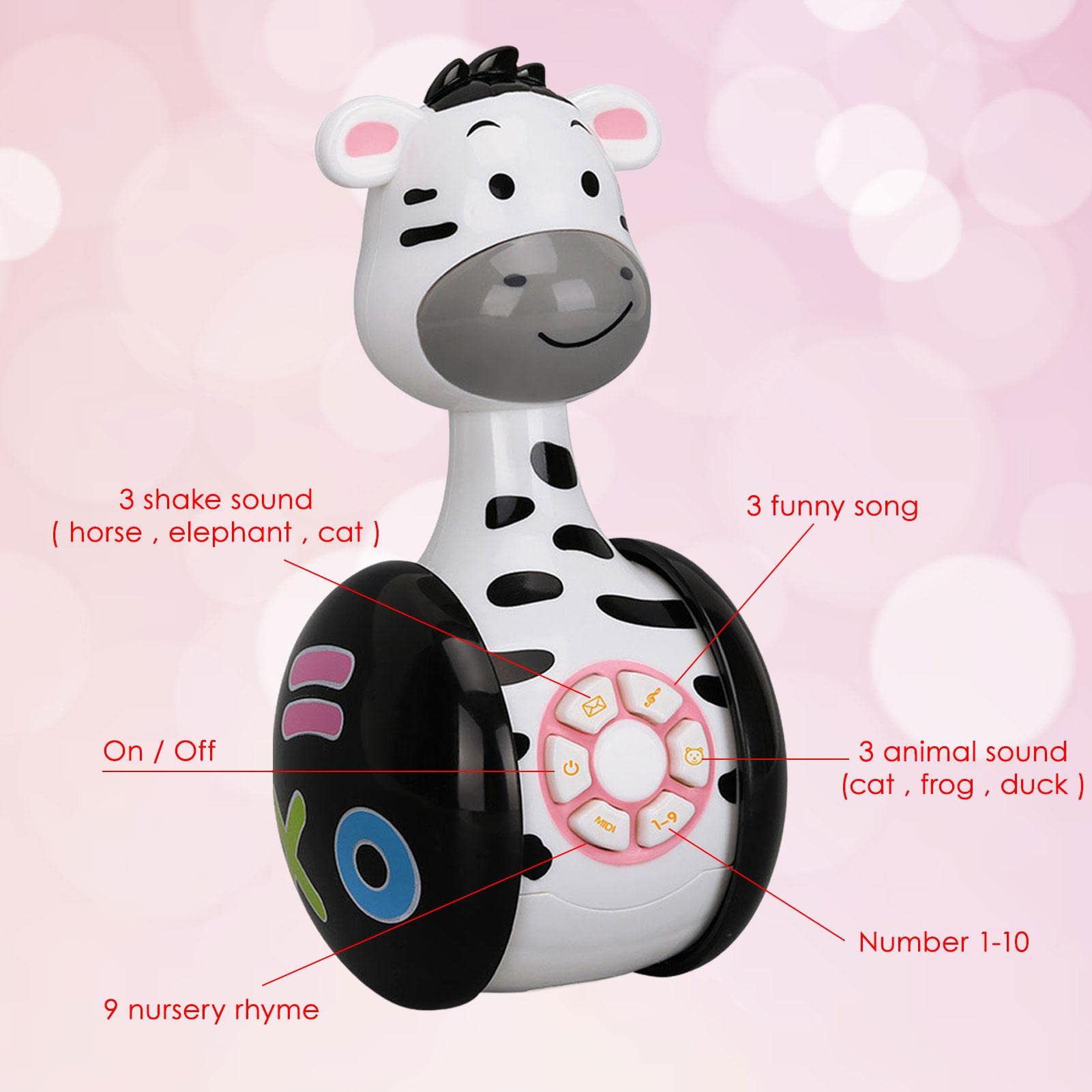 Infant Music Tumbler Toy with Lights - 5 Play Modes Educational Wobbler Toy for Toddlers | Interactive Learning & Development Toy for Babies | Fun Creative Gift for Birthdays & Playtime