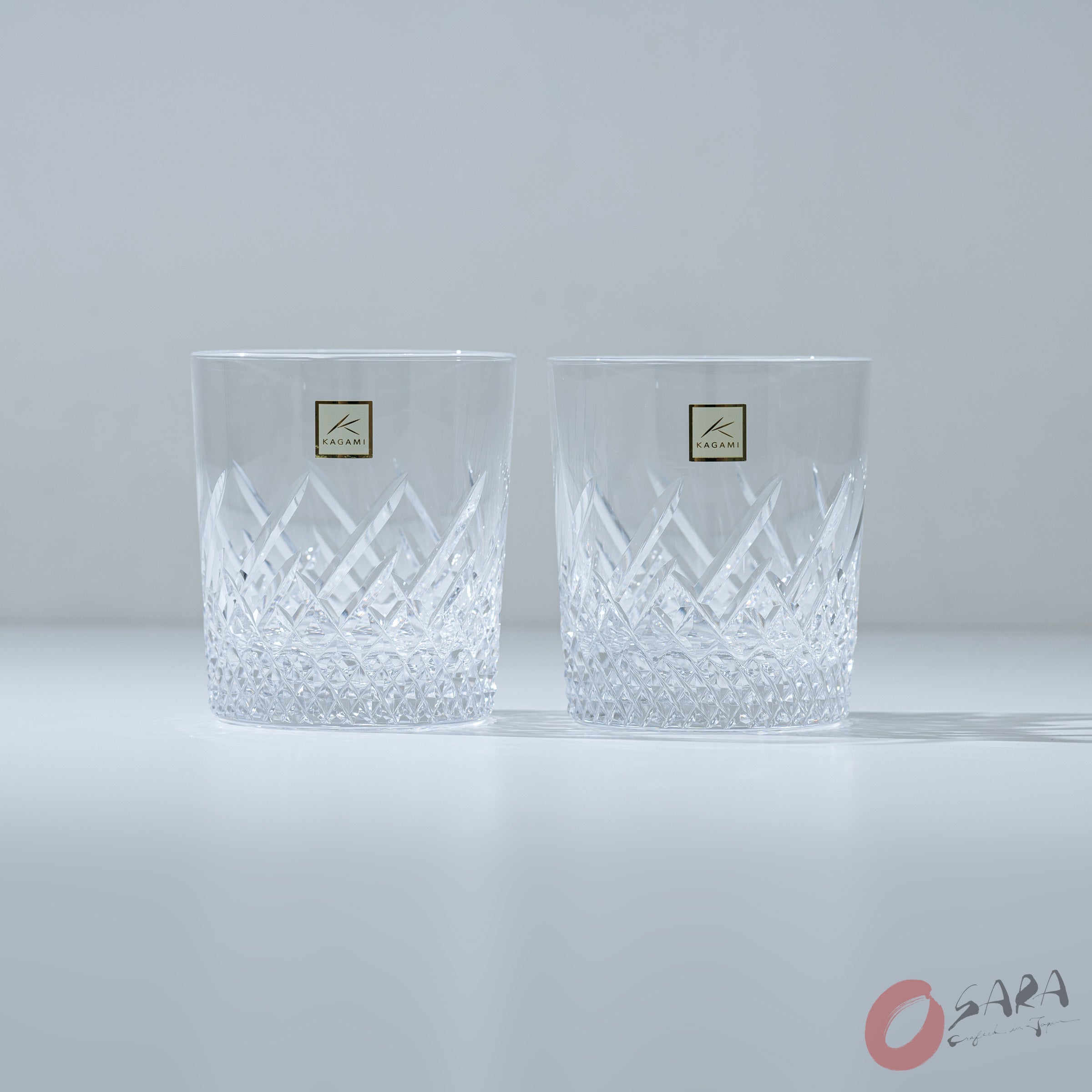 KAGAMI Handmade Japanese Crystal Whiskey Glasses Set of 2 - 260ml Frosted Rock Glasses for Scotch, Bourbon & Cocktails - Elegant Barware for Home & Gifts