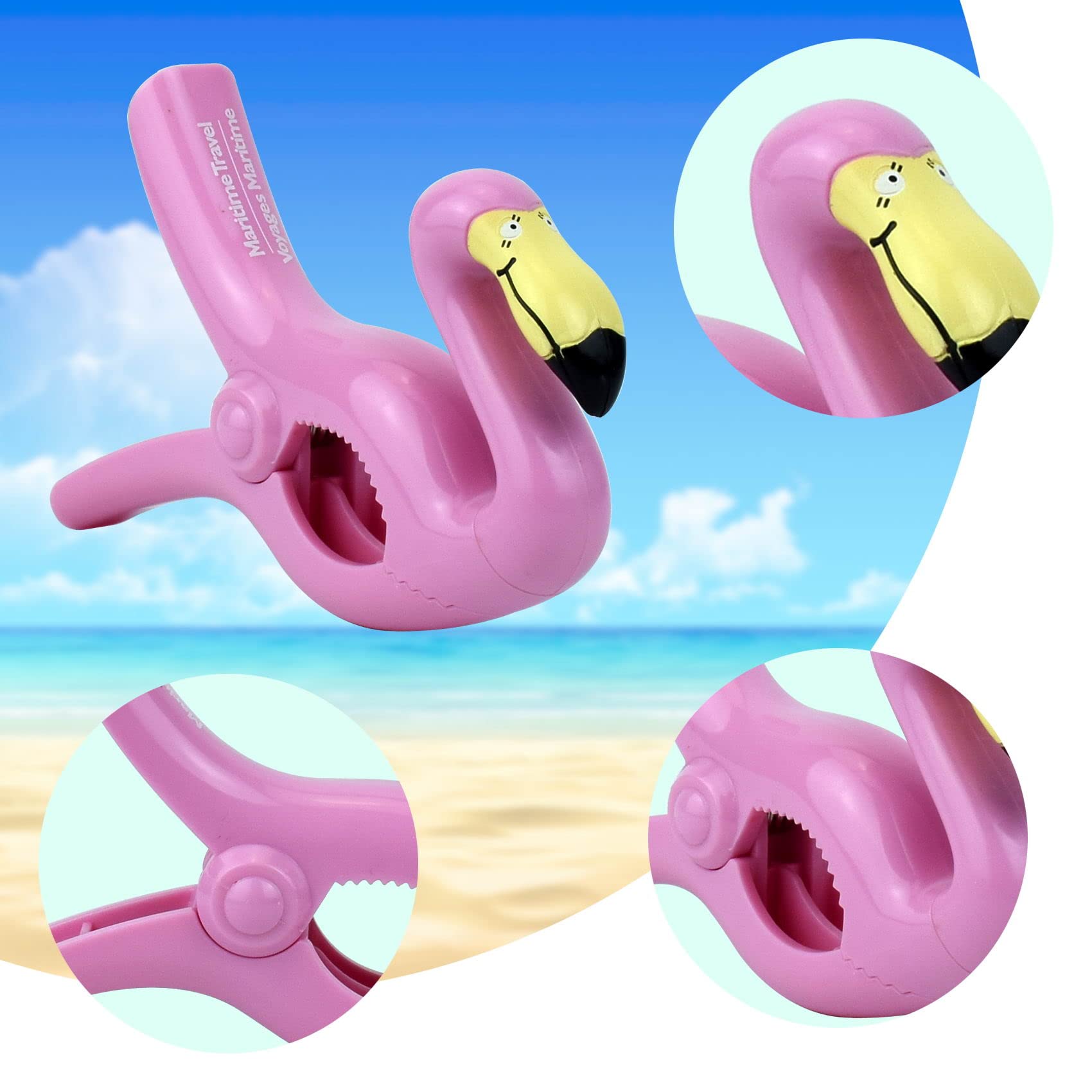 Jumbo Plastic Beach Towel Clips for Chairs - 2 Pack Flamingo Design - Secure Pool Lounger & Beach Chair Clips - Perfect for Sunbathing, Swimming & Outdoor Relaxation