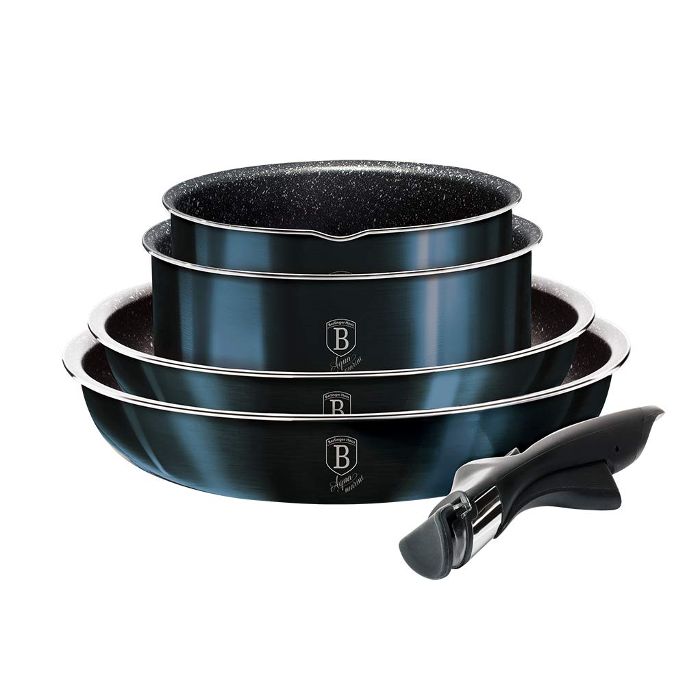 Berlinger Haus 9-Piece Nonstick Cookware Set with Detachable Ergonomic Handles & Glass Lids - Pots and Pans for Everyday Cooking, Frying, Boiling & Sauteing - Perfect for Home Chefs & Professional Kitchens