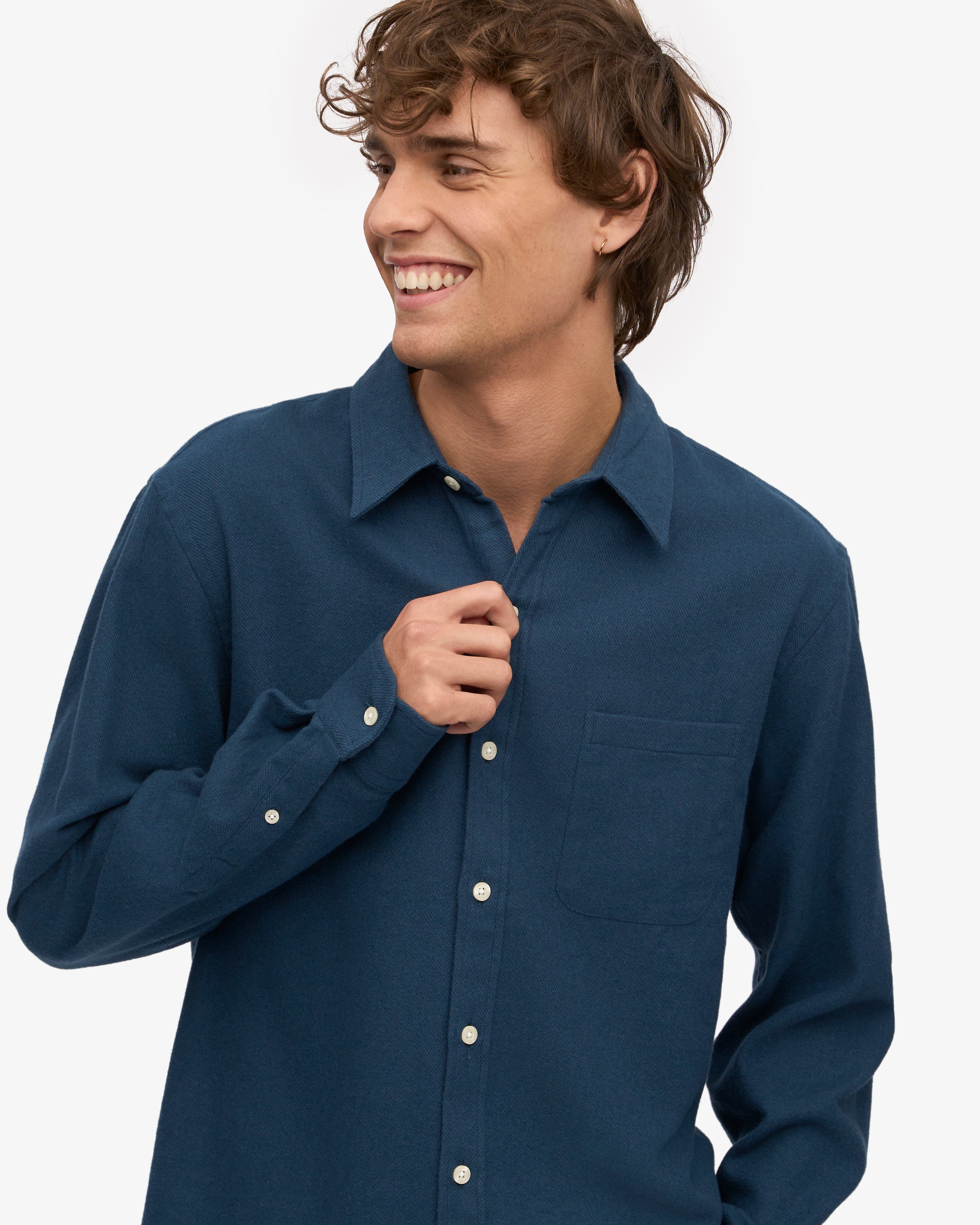 Premium Organic Cotton Flannel Shirt for Men - Soft Petrol Blue Plaid Button-Up - Perfect for Casual Wear, Outdoor Adventures & Cozy Fall Fashion