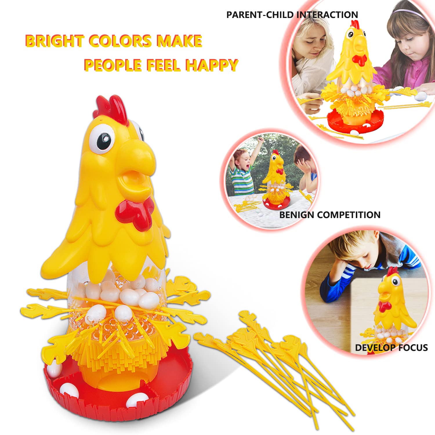 NW Hen Laying Eggs Plucking Game - Educational Chicken Egg Laying Toy for Kids, Fun Interactive Learning Game for Boys & Girls - Perfect for Preschool Playtime & Farm Animal Themed Birthday Parties