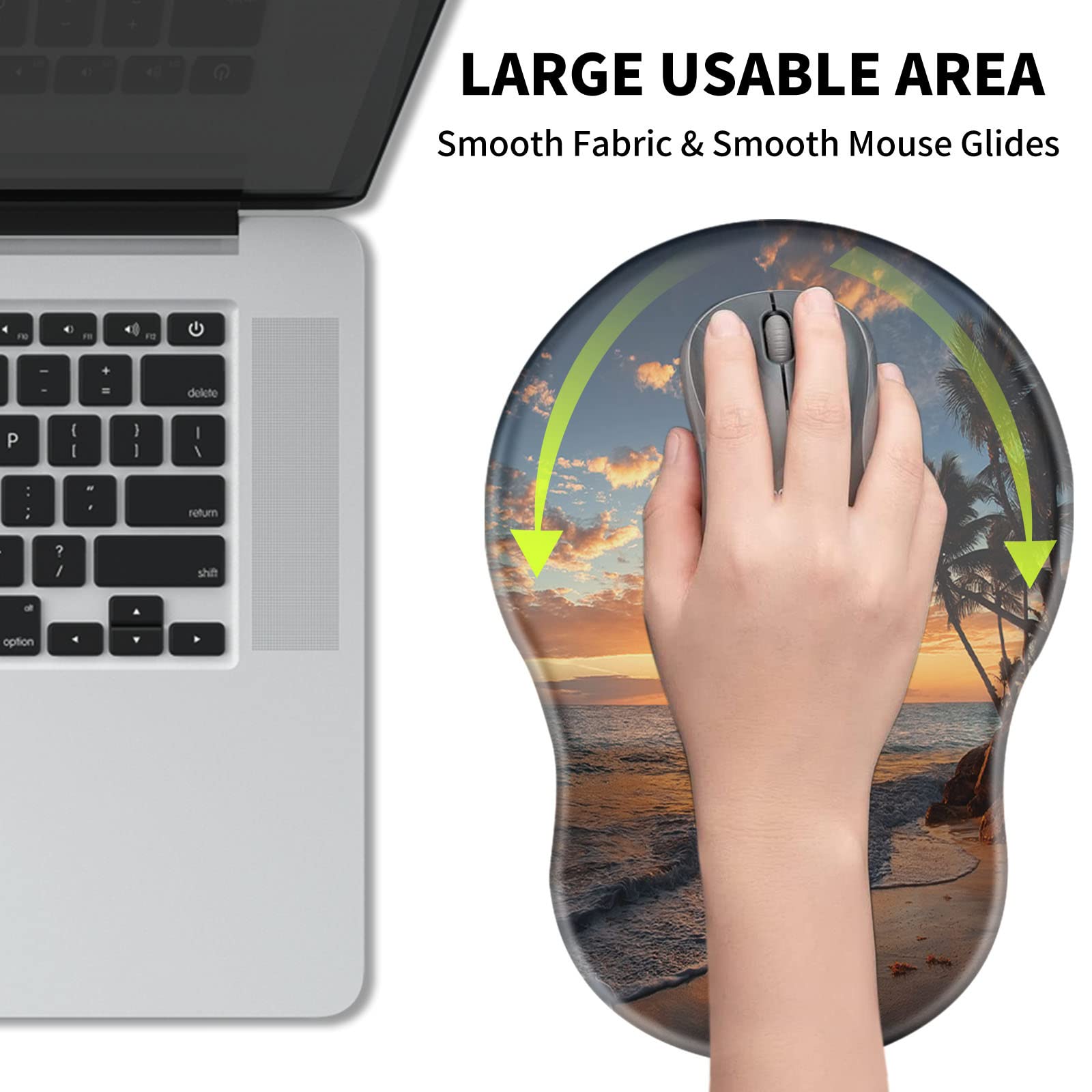 Ergonomic Mouse Pad with Wrist Rest - Thick Comfort Gel Support for Carpal Tunnel Pain Relief, Non-Slip PU Base Computer Mousepad for Wireless Mouse, Sunset Beach Design - Perfect for Office, Gaming & Home Workspace