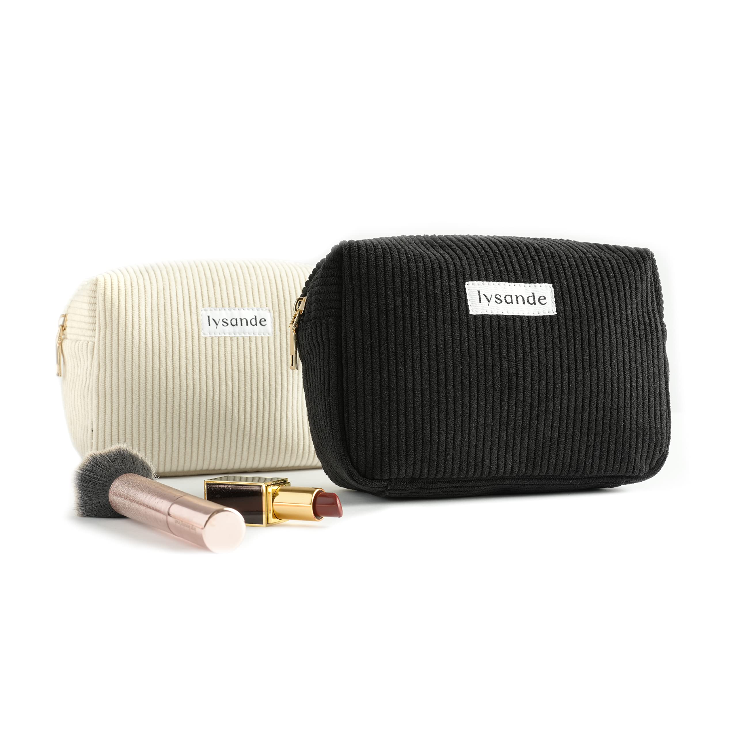 LYSANDE Corduroy Makeup Bag for Women - Small Travel Cosmetic Pouch & Purse Organizer - Multi-Use Pencil Case & Makeup Case (Cream) | Perfect for Travel, Daily Use & Gift Giving