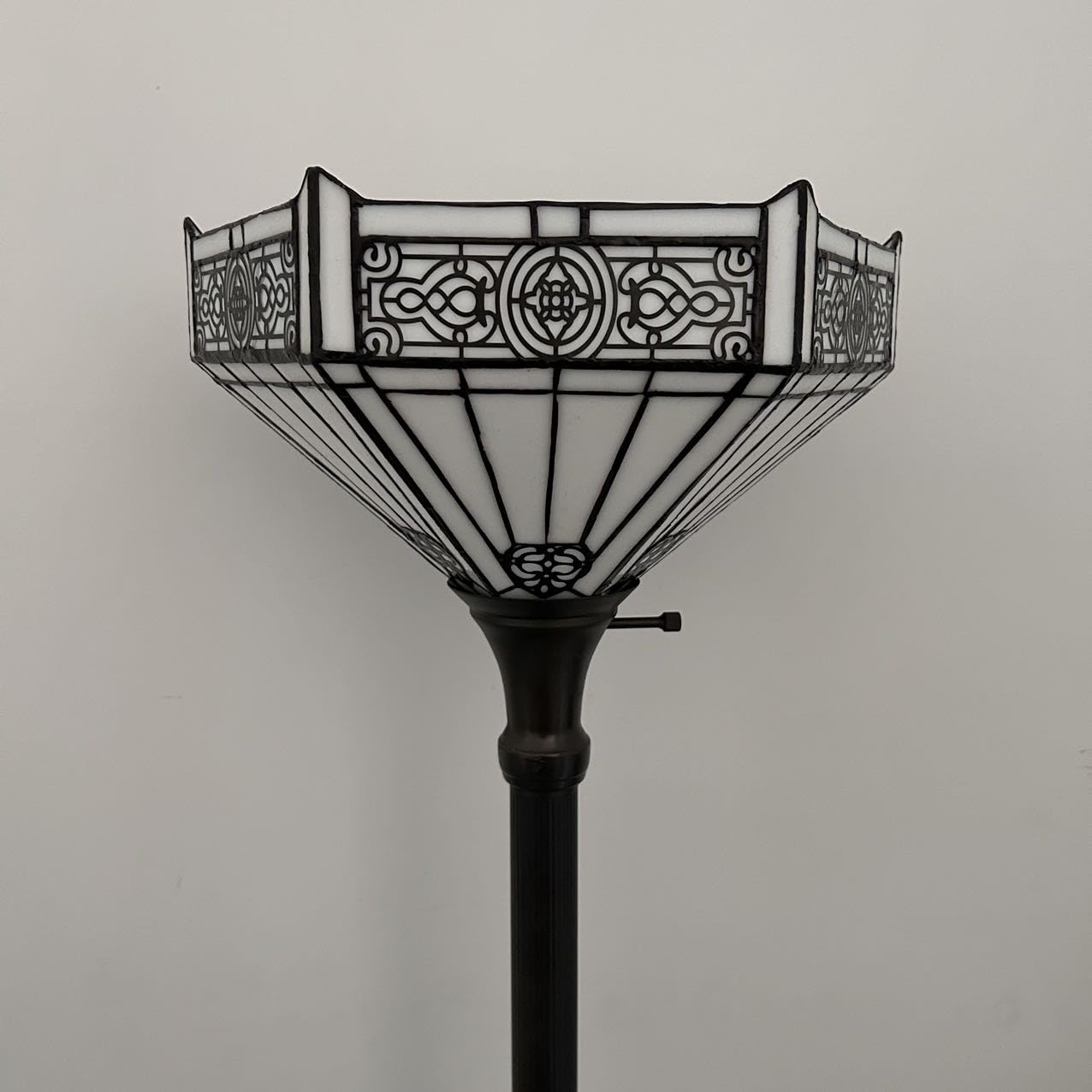 Tiffany Torch Floor Lamp - White Stained Glass Hexagon Mission Style - 12