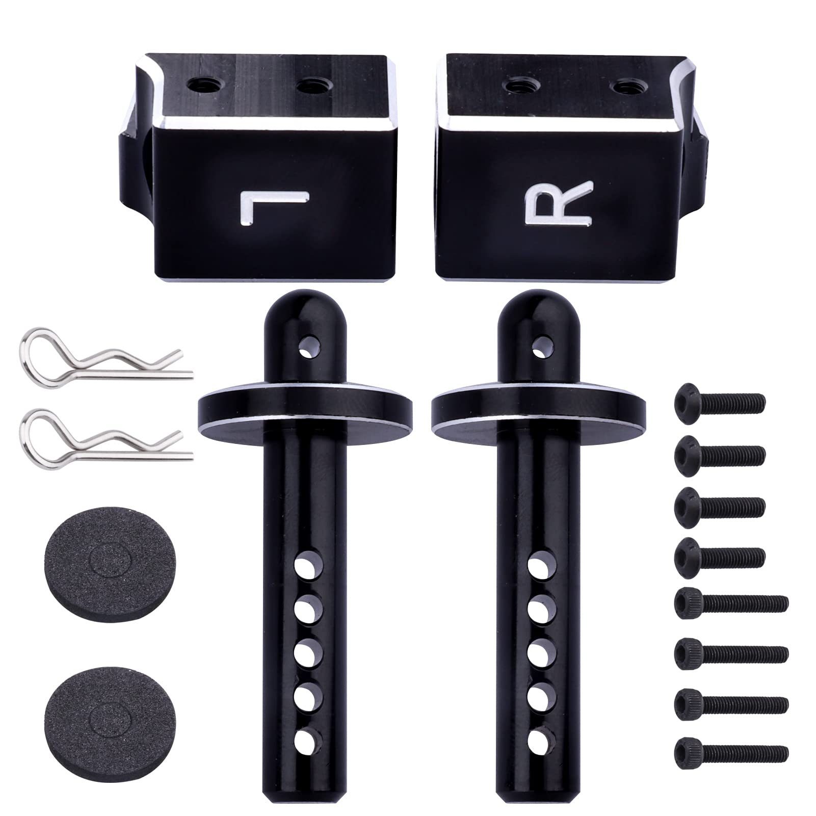 Aluminum Body Post Mounts & Body Post Set with Body Clips and Washers for Arrma Notorious 6S BLX RC Car - Front & Rear Mounting Kit (Black) - Perfect for Off-Road Bashing, Racing, and RC Car Upgrades