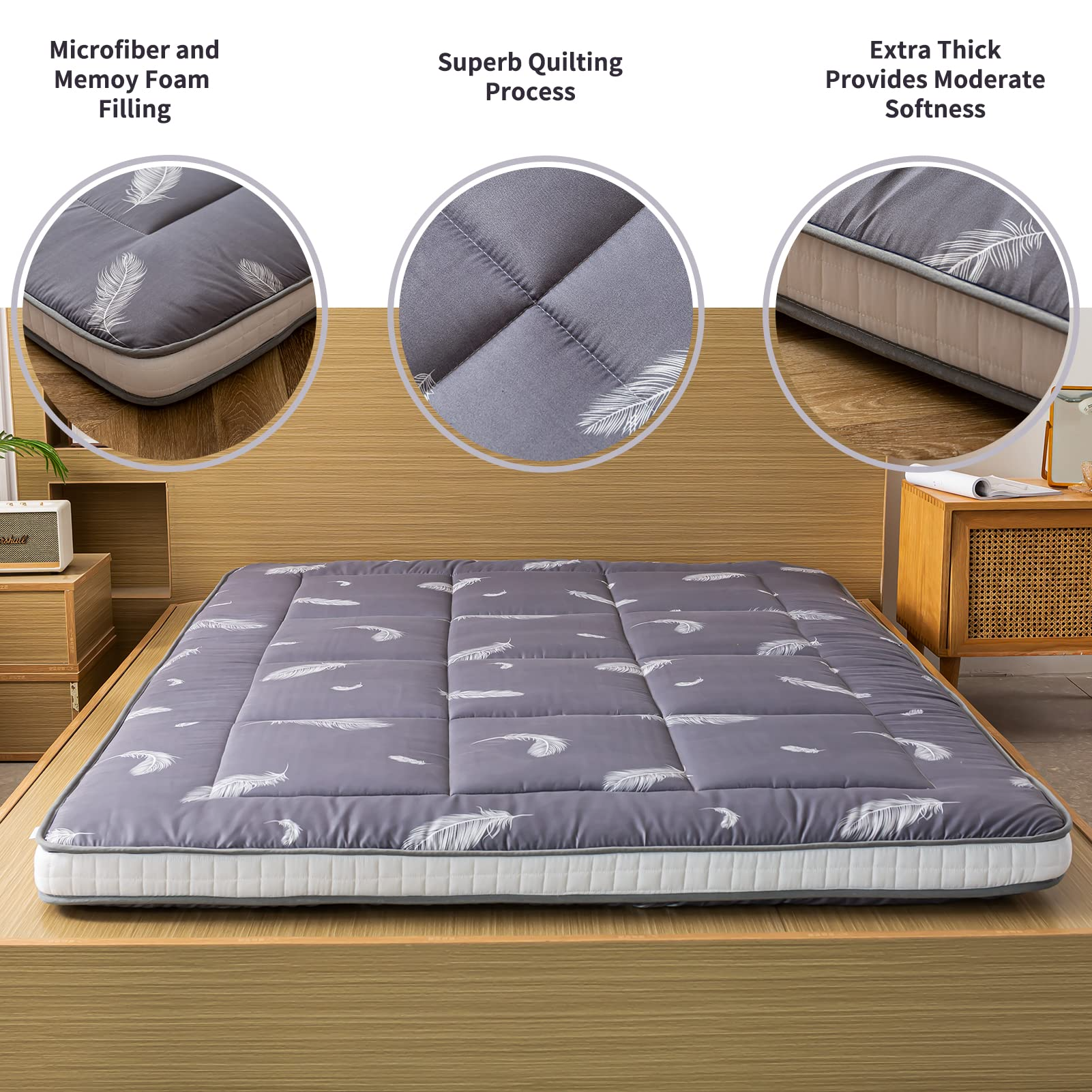 MAXYOYO Extra Thick Padded Japanese Floor Mattress - Foldable Camping & Portable Shikibuton Bed Mattress Topper | Perfect for Guest Beds, Dorm Rooms & Outdoor Adventures