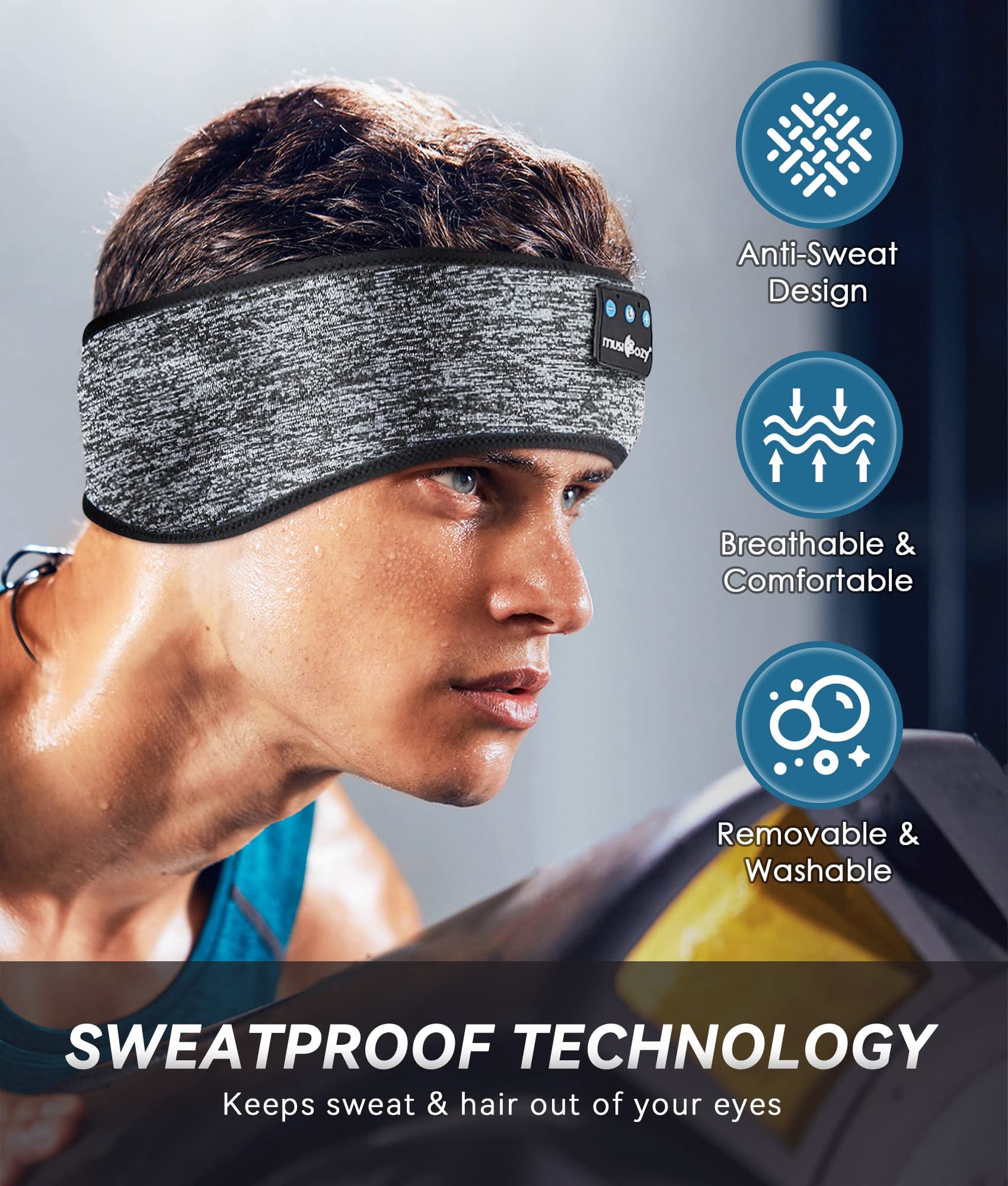 Musicozy Wireless Bluetooth Sleep Headband with Built-in Headphones - Comfortable Sports Headband for Running, Yoga, Workout & Travel - Soft Eye Mask & Wireless Earbuds for Women, Moms - Perfect Unique Gift Idea for Music Lovers (Use for Relaxation, Meditation, Sleeping & Fitness Activities)