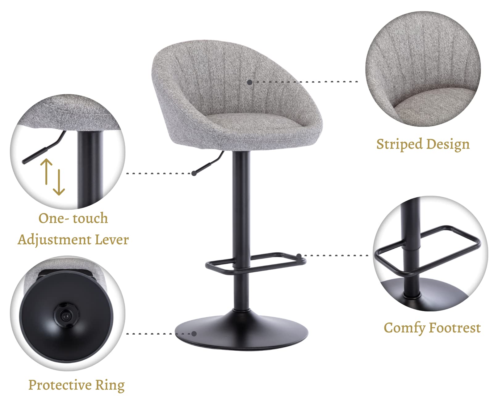 EALSON 4-Piece Adjustable Swivel Bar Stools Set - Modern Counter Height Kitchen Island Stools with Low Back, Comfy Upholstered Seat & Metal Footrest - Perfect for Home Bar, Dining Room & Breakfast Nook - Grey