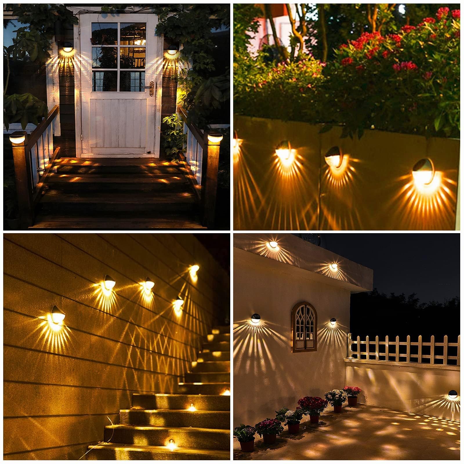 **Quntis 4Pack Solar Lights Outdoor, IP65 Waterproof LED Solar Fence Lights with Auto On/Off, Warm White Solar Garden Lights for Wall, Deck, Post, Patio, Yard, Stairway, Path, Porch – Perfect for Landscape Lighting & Nighttime Safety**