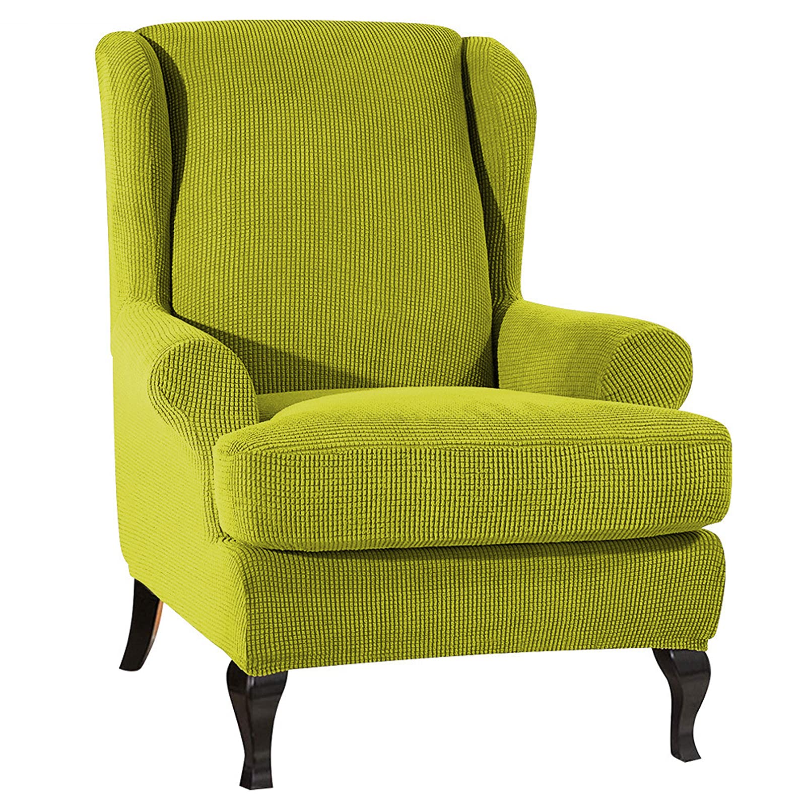 2-Piece High Stretch Wing Chair Slipcover Set - Ultra Soft Machine Washable Jacquard Wingback Armchair Covers with Separate Cushion Cover for Living Room, Bedroom, Reception or Cafe Decor