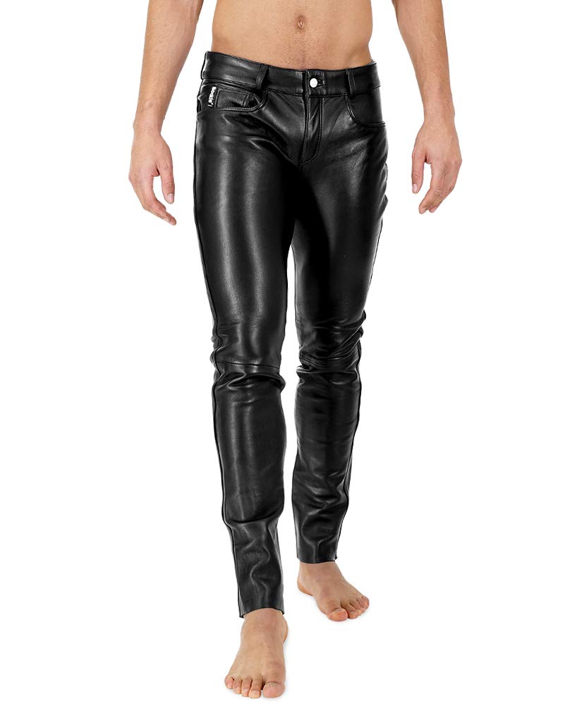 Bockle® 2021 Men's Stretch Tube Lamb Leather Pants - Black Faux Leather Jeans for Casual Wear & Motorcycle Riding